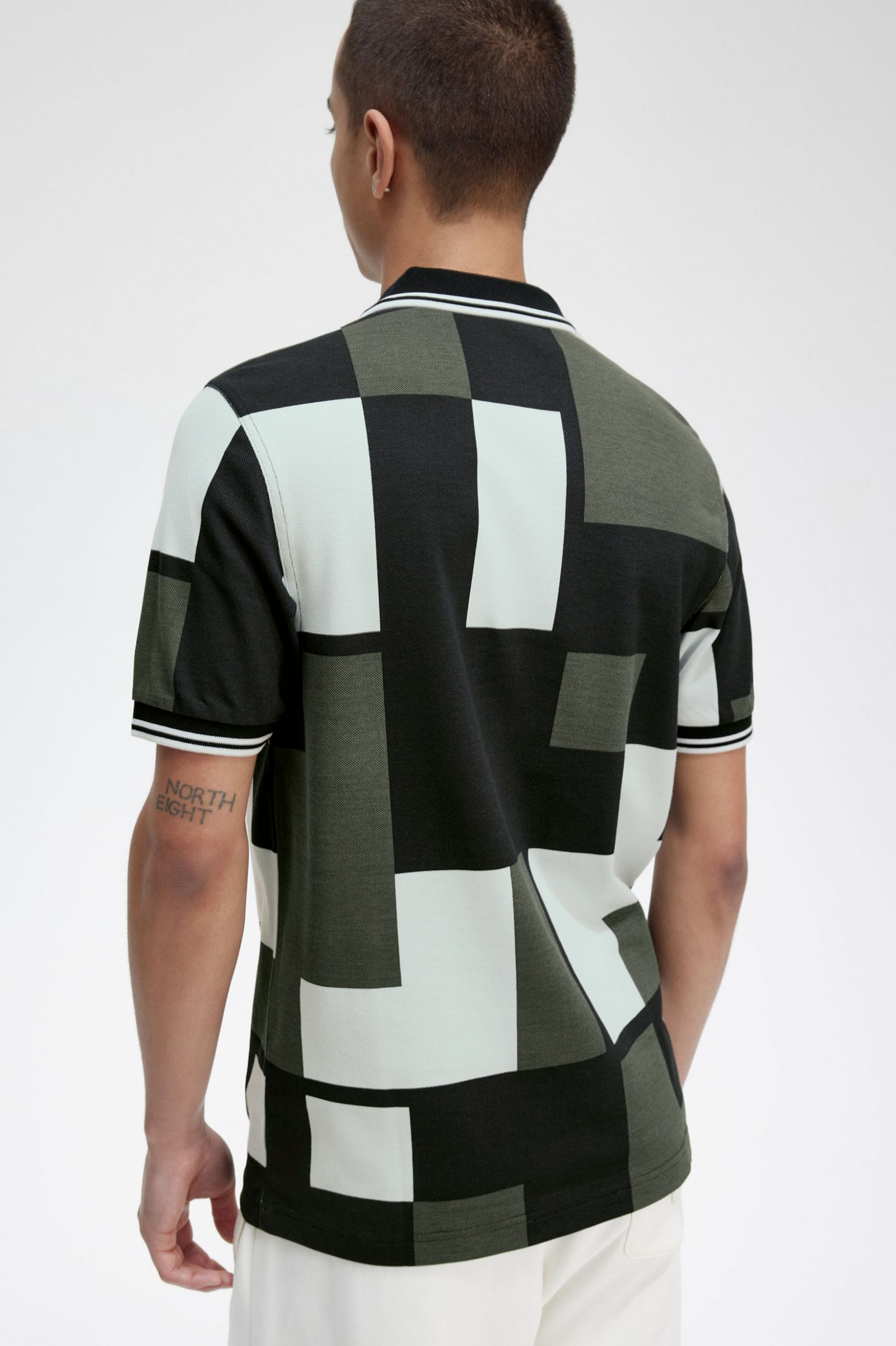 Pixel Print Fred Perry Shirt Light Ice 7038539