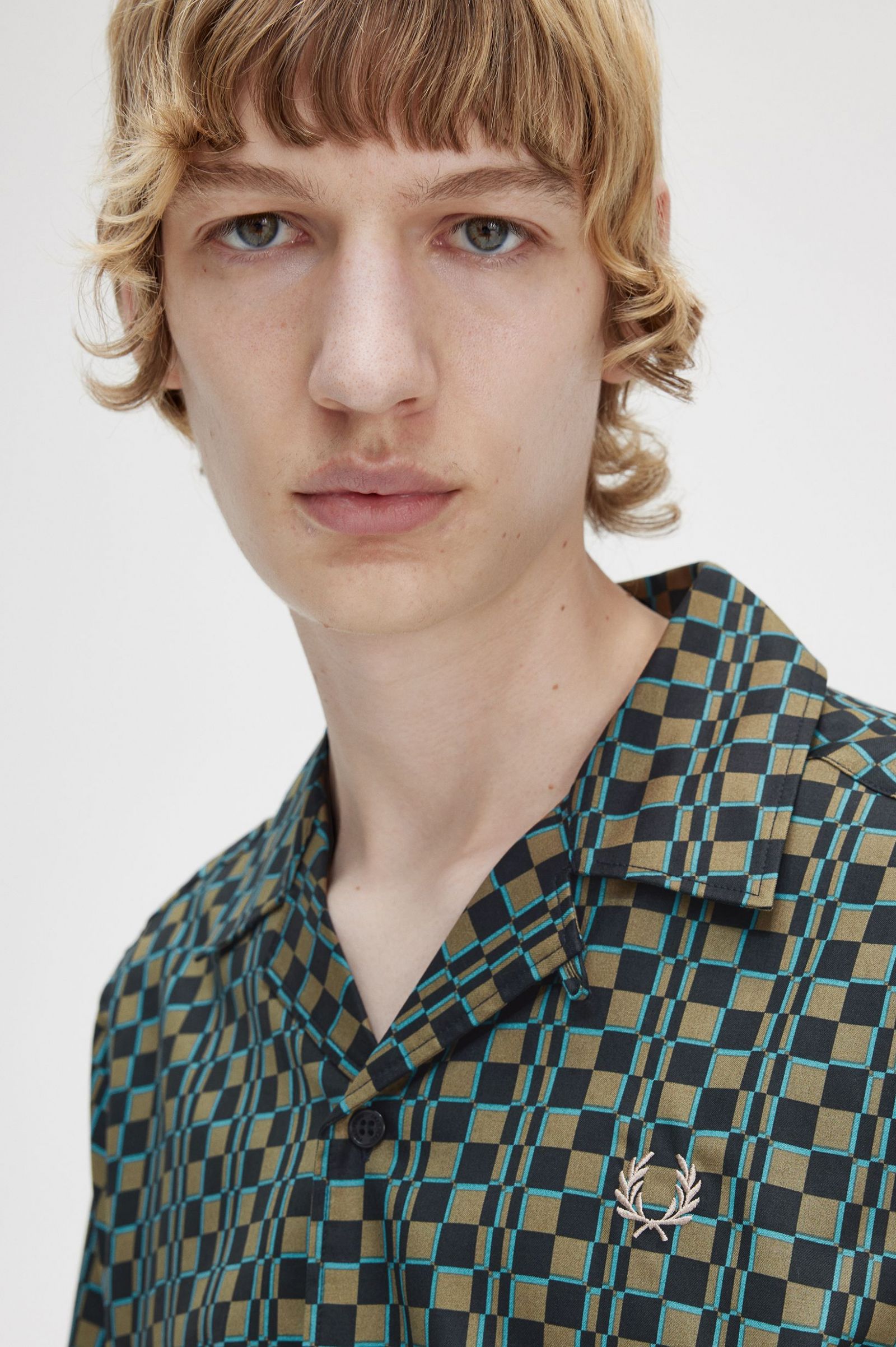 Glitch Chequerboard Revere Collar Shirt Uniform Green 7038722