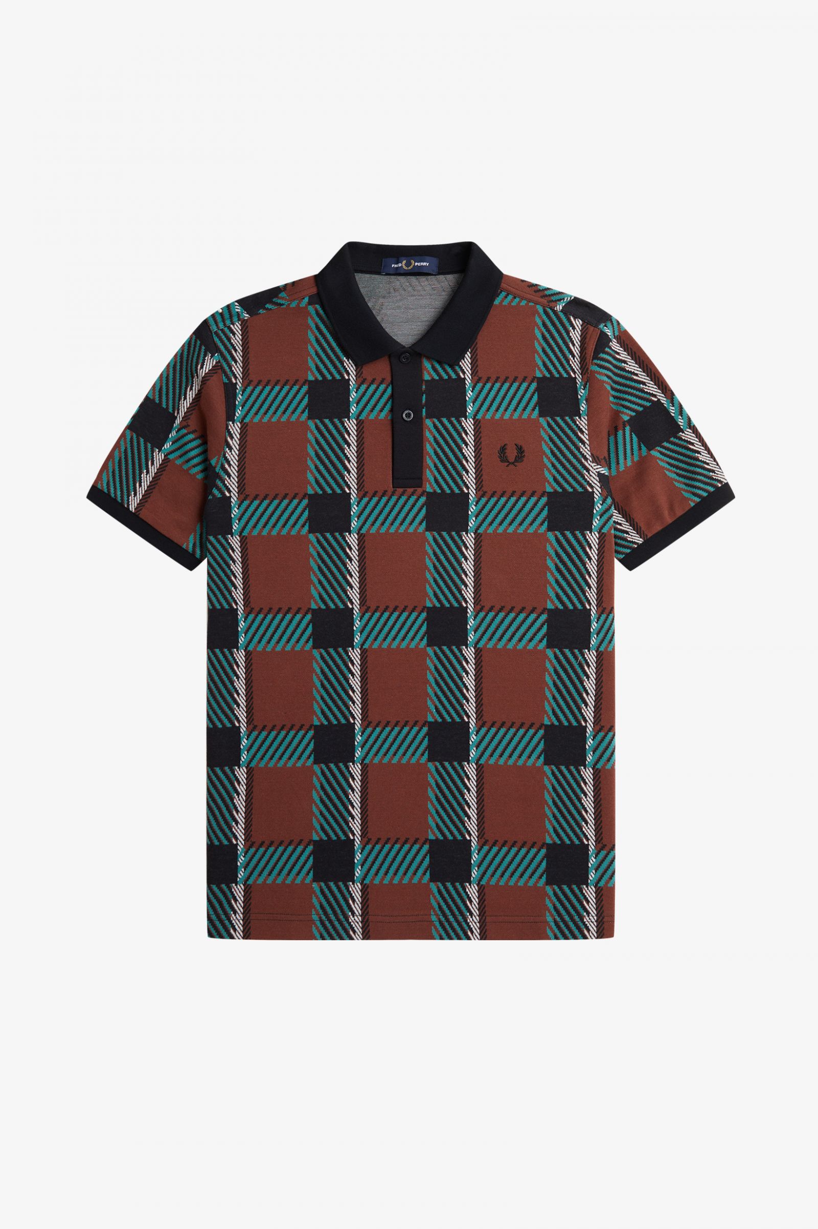 Glitch Tartan Polo Shirt Whisky Brown 7038439