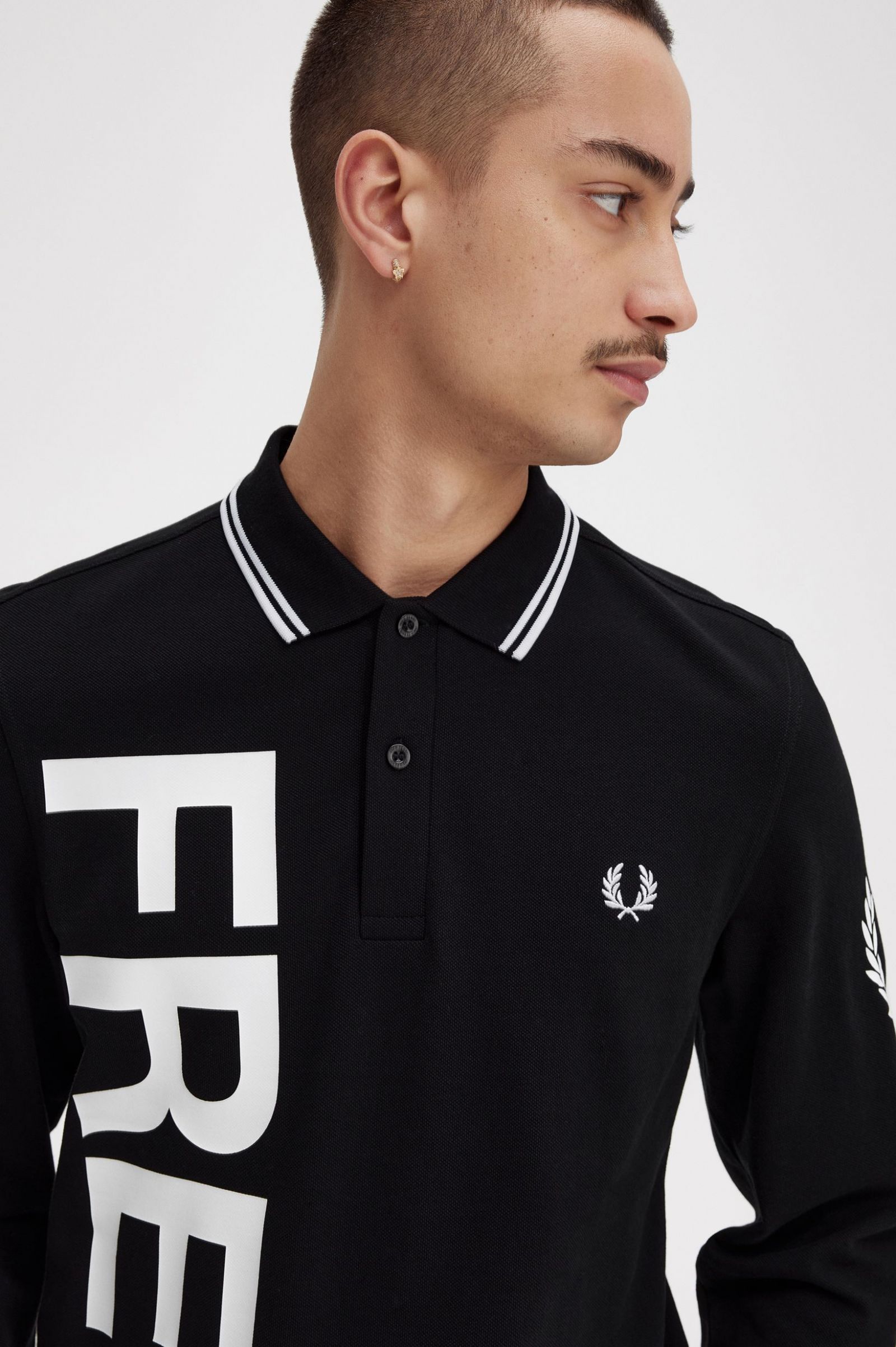 Bold Graphic Long Sleeve Fred Perry Shirt Black 7038573