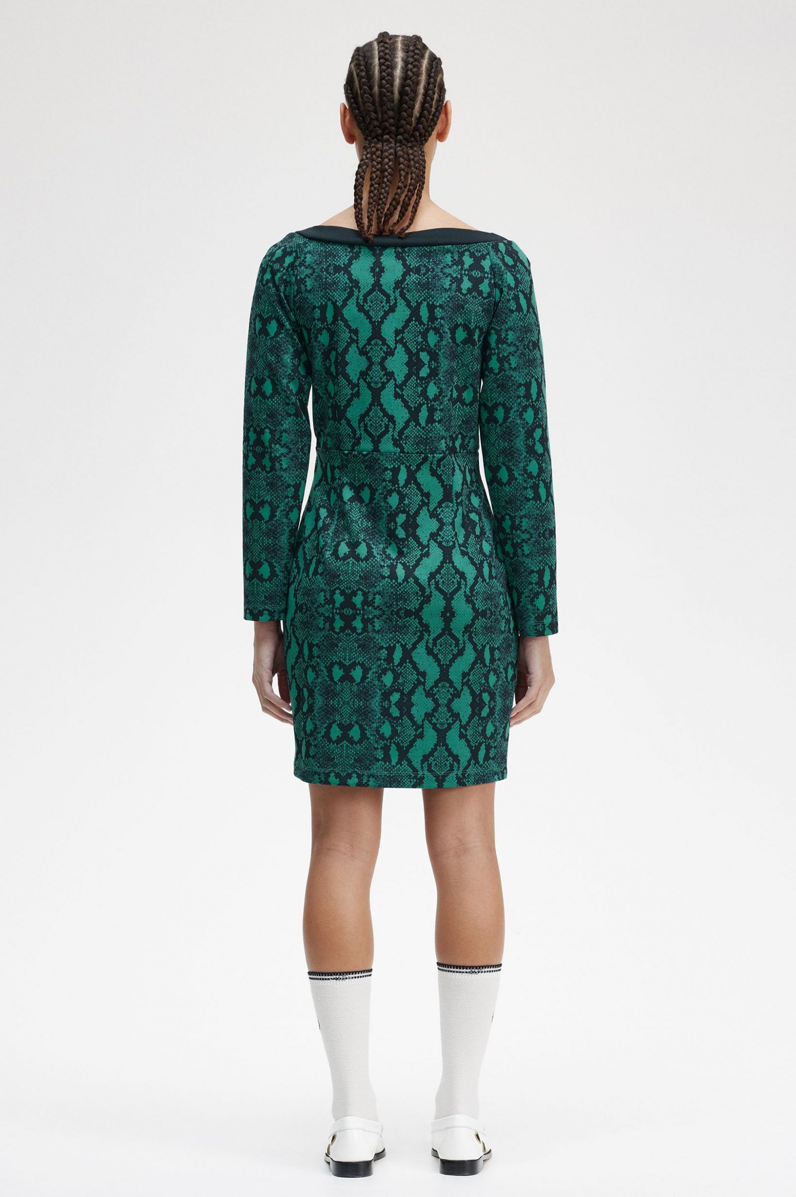 Amy Winehouse FoundationOff-the-Shoulder Snakeprint Dress Deep Mint 7039290