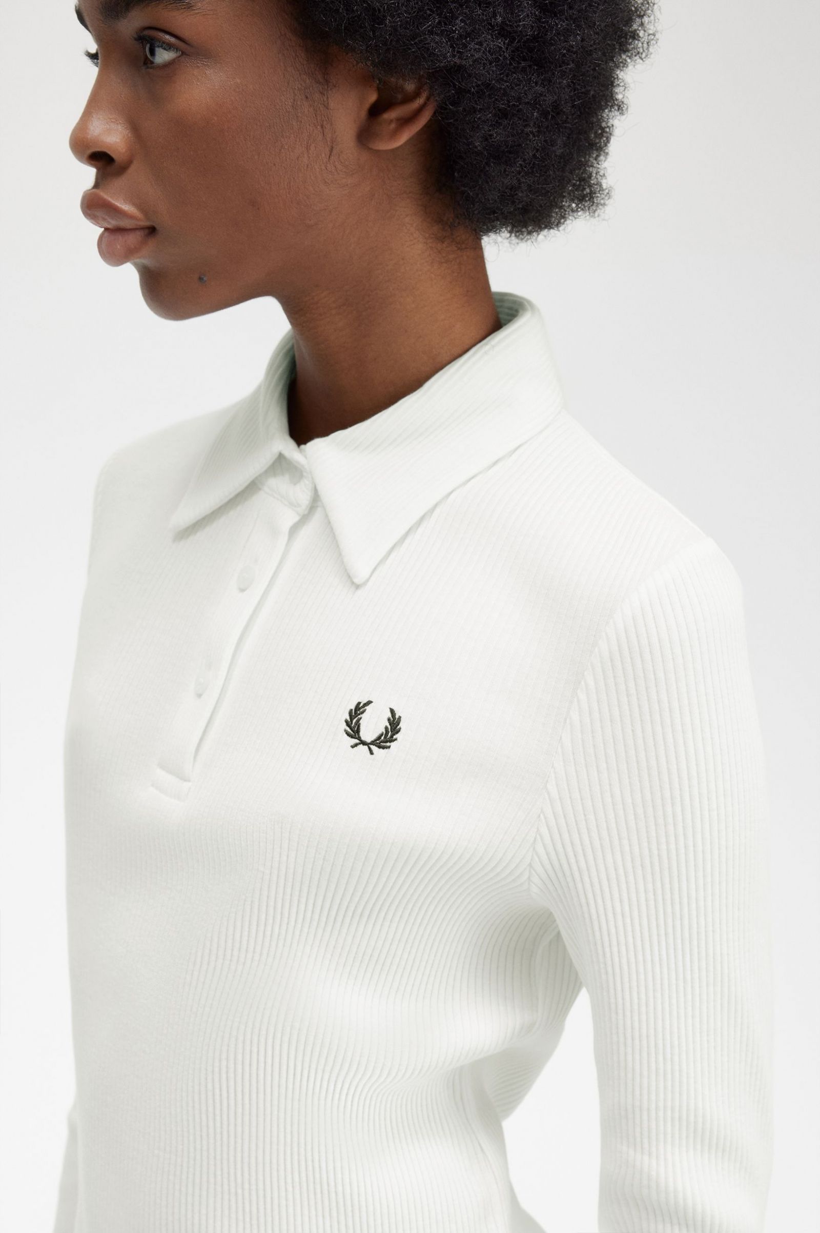 Long Sleeve Ribbed Polo Shirt Snow White 7039389