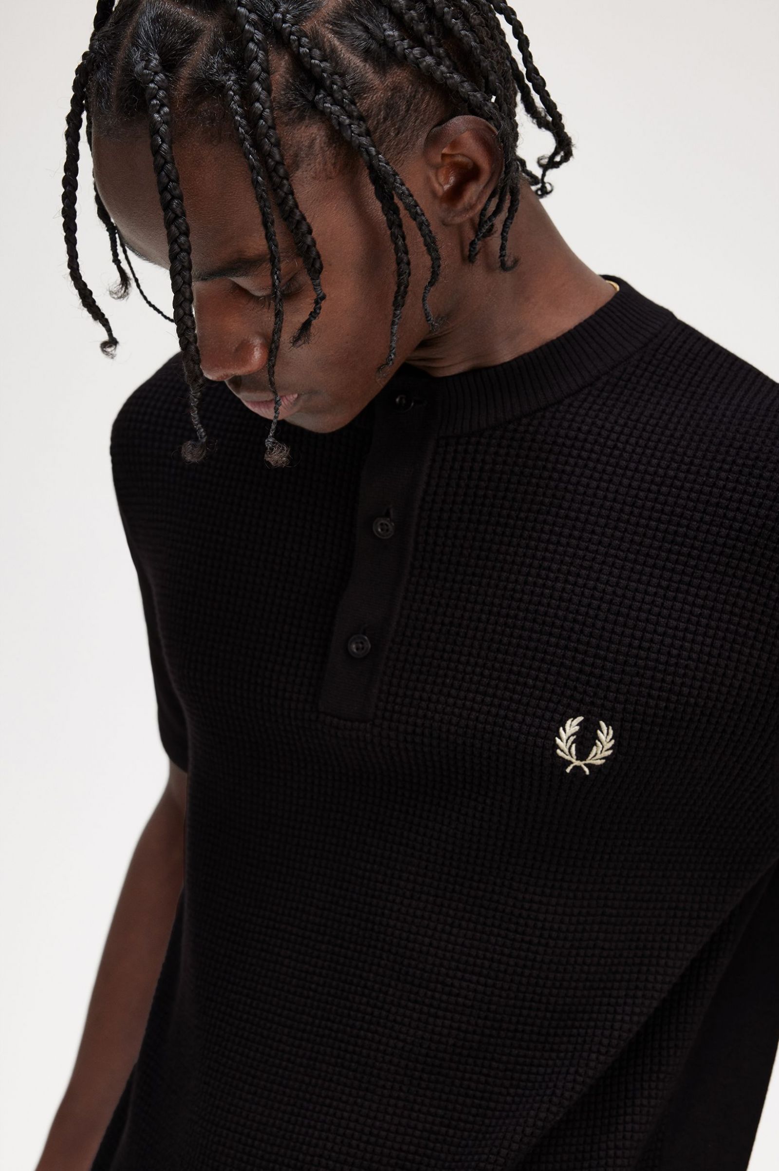 Waffle Stitch Henley Shirt Black 7038355