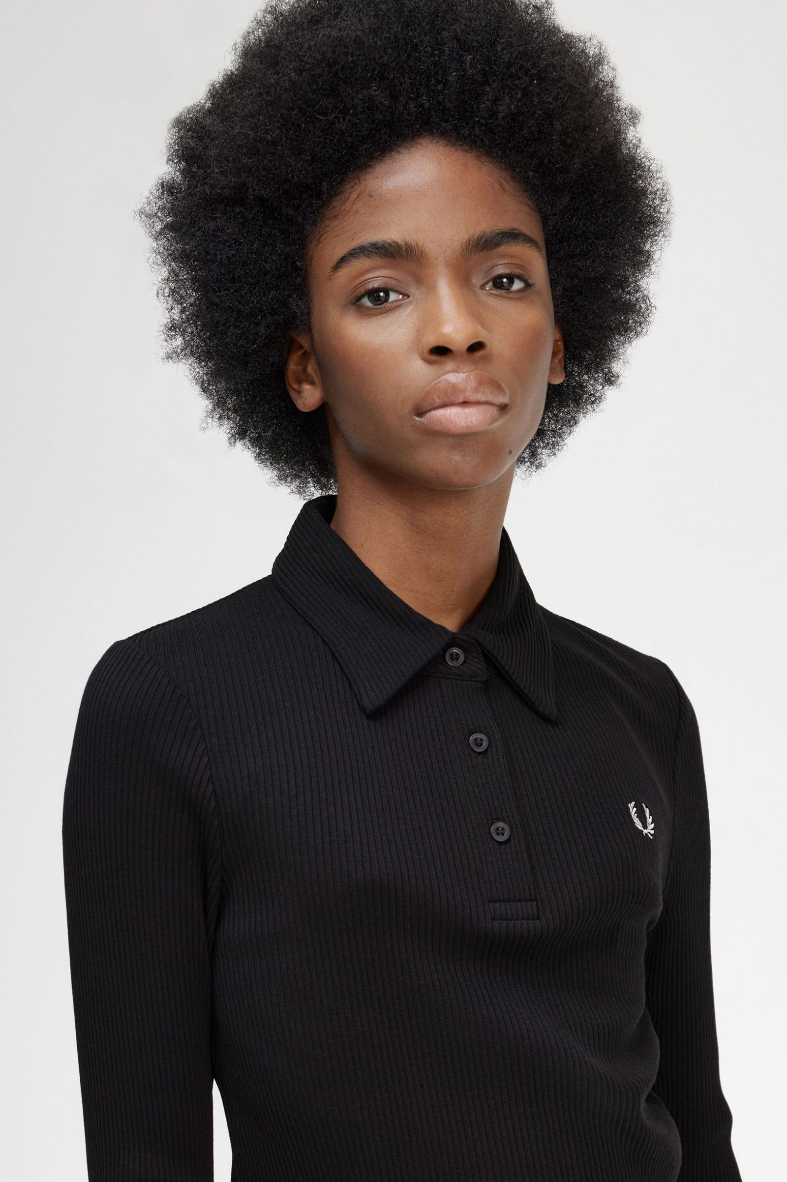 Long Sleeve Ribbed Polo Shirt Black 7039402