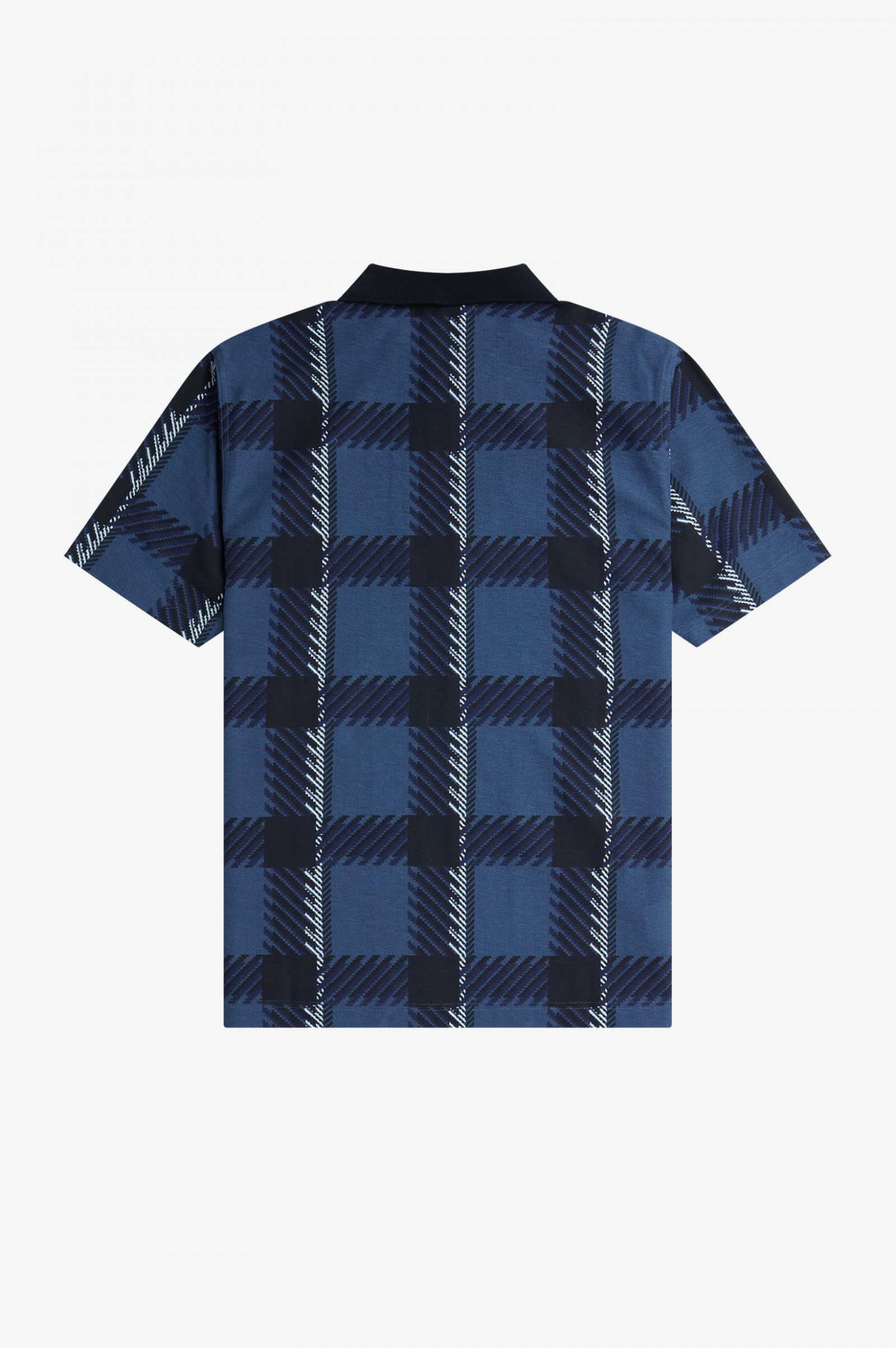 Glitch Tartan Zip Neck Polo Shirt Midnight Blue 7038690