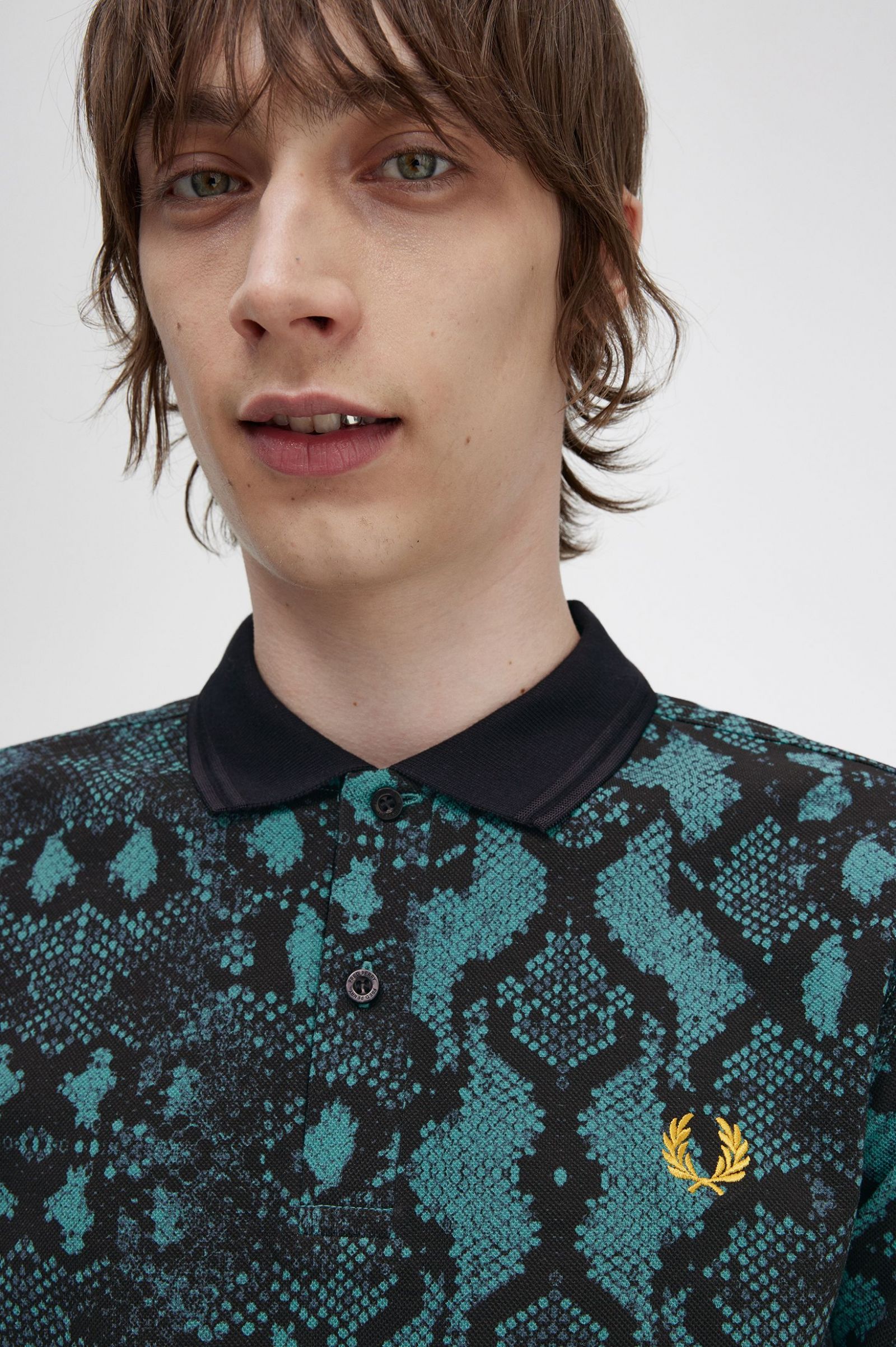Snake Print Fred Perry Shirt Deep Mint 7038524