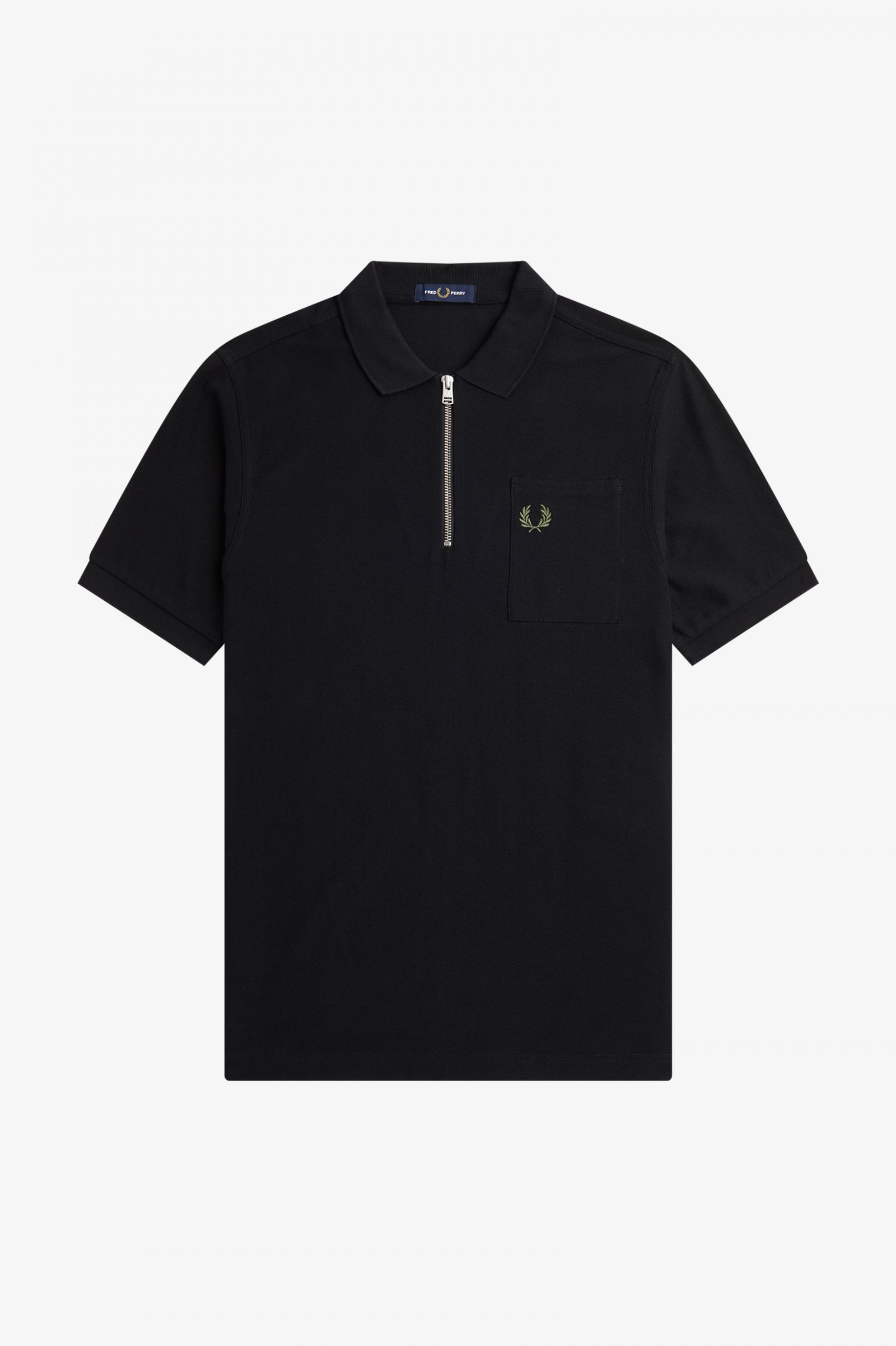 Textured Zip Neck Polo Shirt Black 7038655