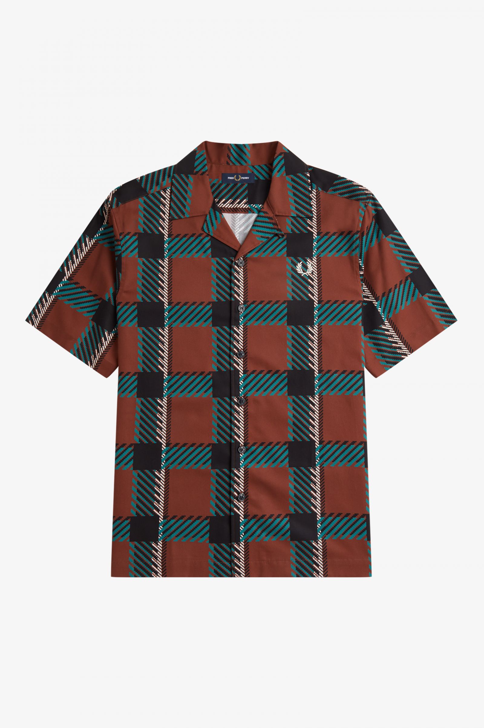 Glitch Tartan Revere Collar Shirt Whisky Brown 7038723