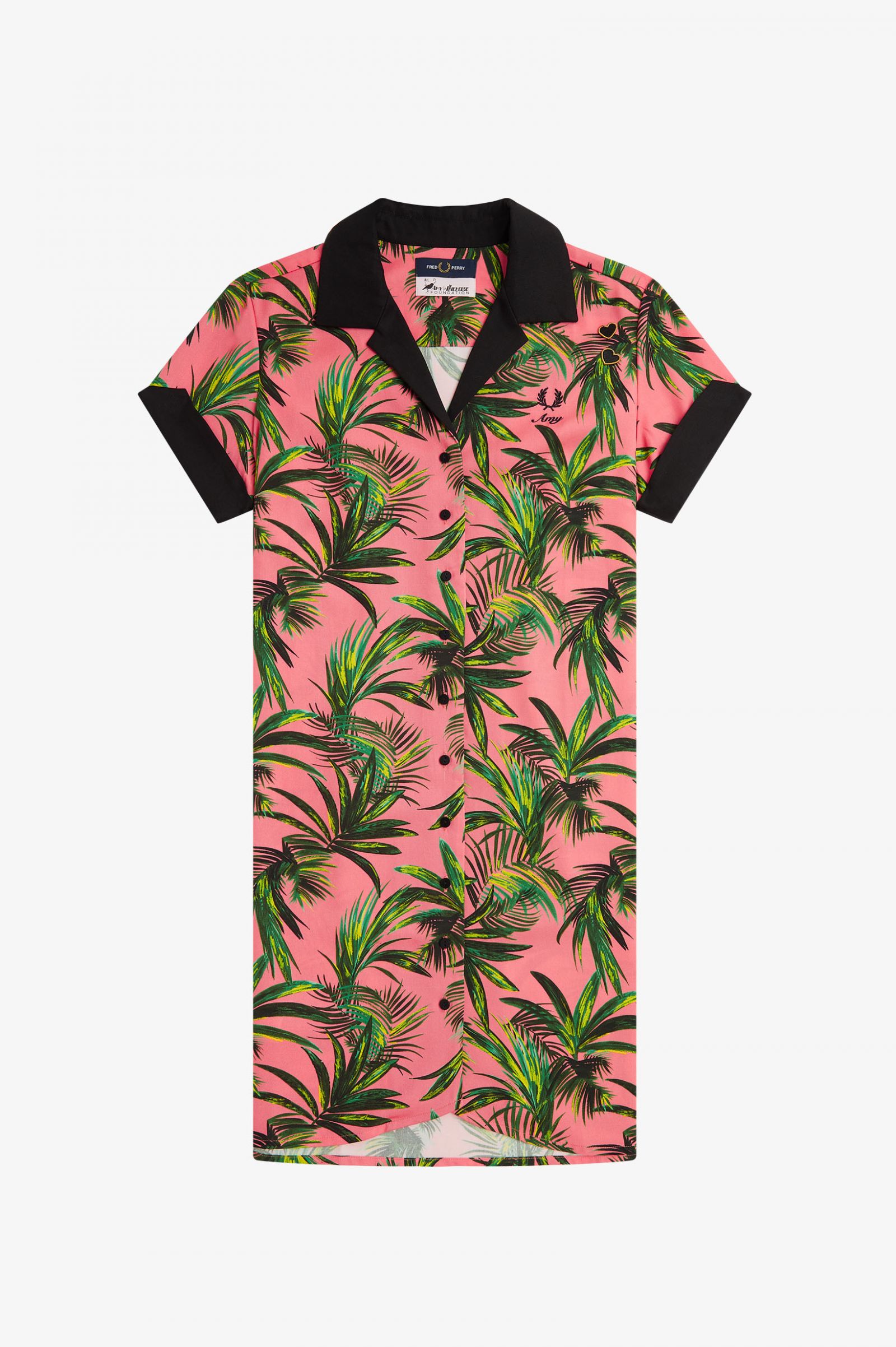 Amy Winehouse FoundationPalm Print Shirt Dress Coral Heat 7039301