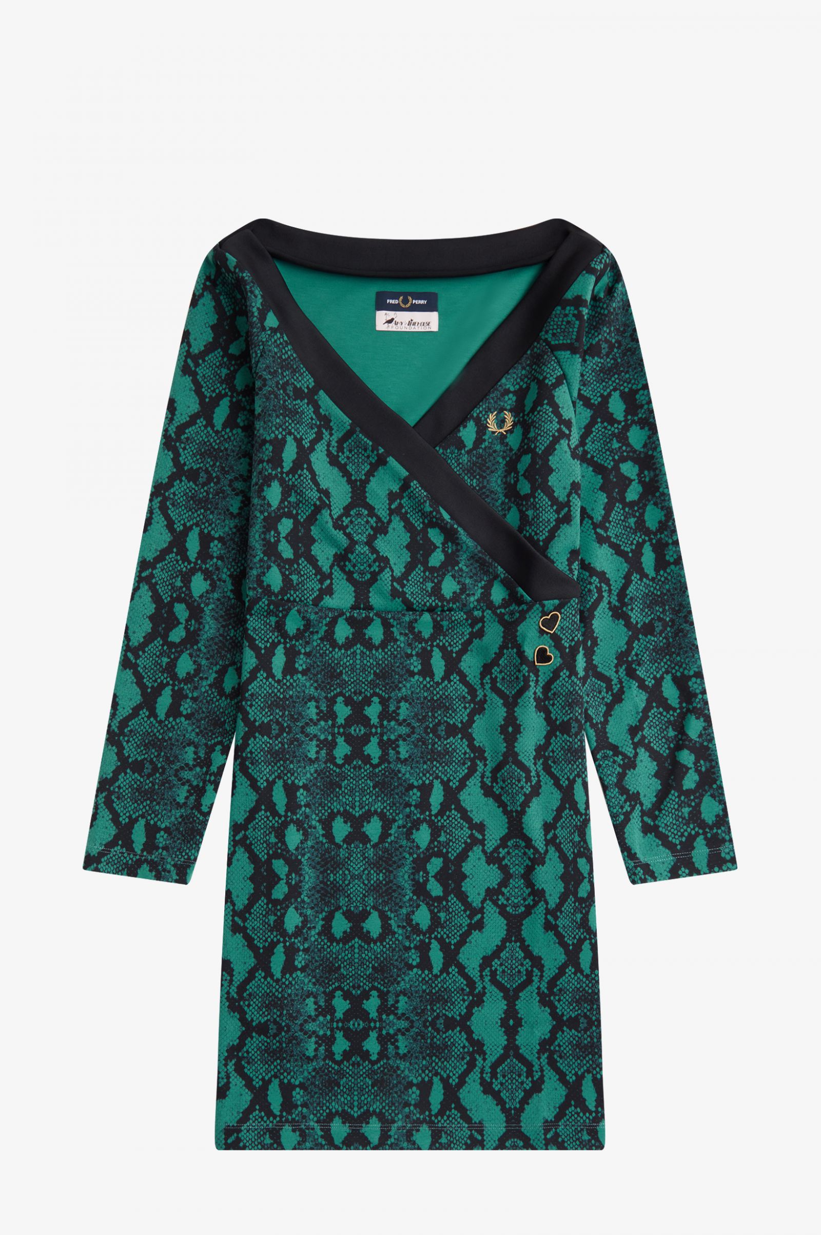 Amy Winehouse FoundationOff-the-Shoulder Snakeprint Dress Deep Mint 7039290