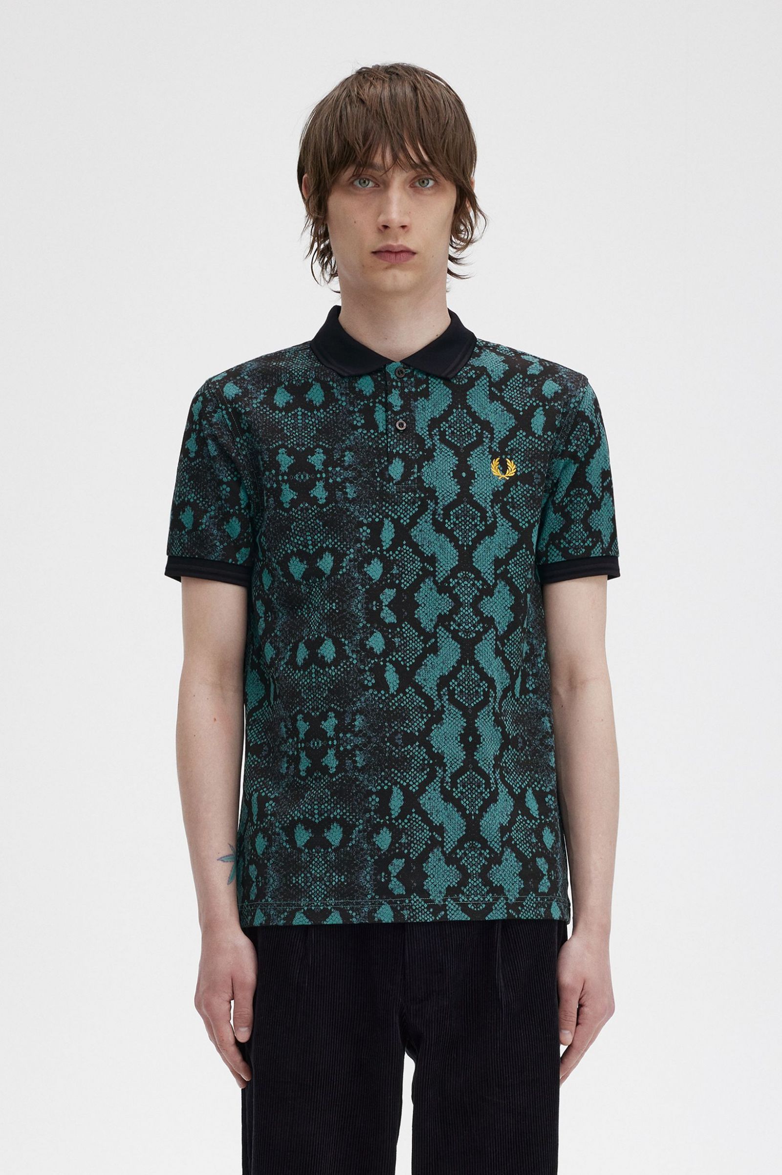 Snake Print Fred Perry Shirt Deep Mint 7038524