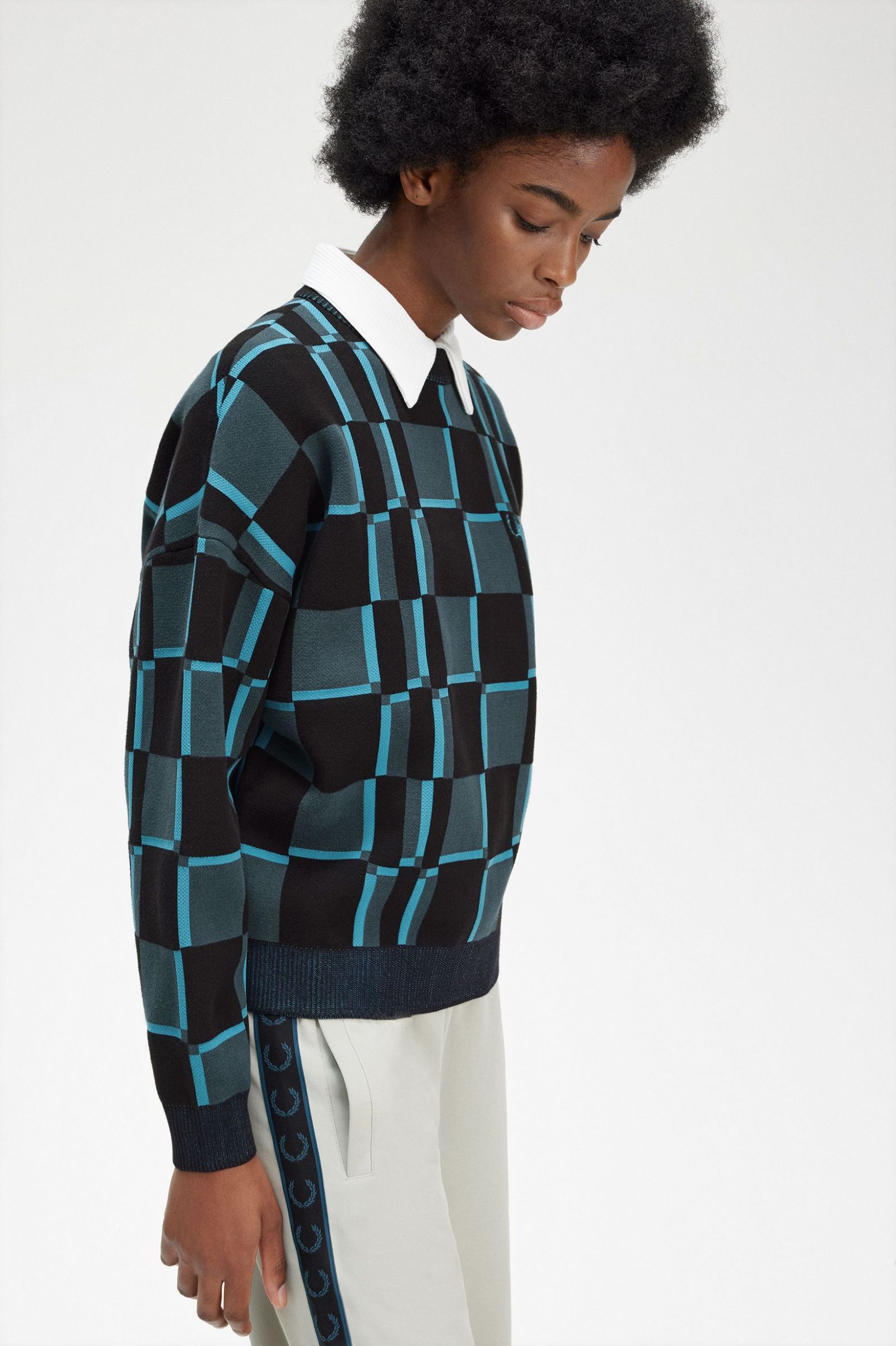 Chequerboard Jumper Cyber Blue 7039314