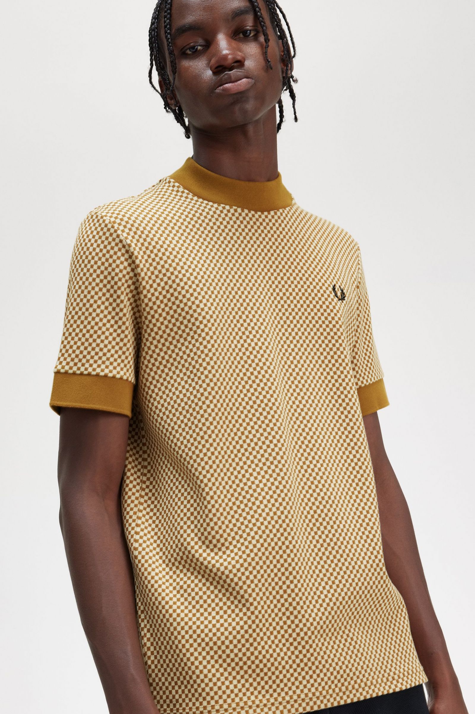 Micro Chequerboard T-Shirt Oatmeal / Dark Caramel 7038030