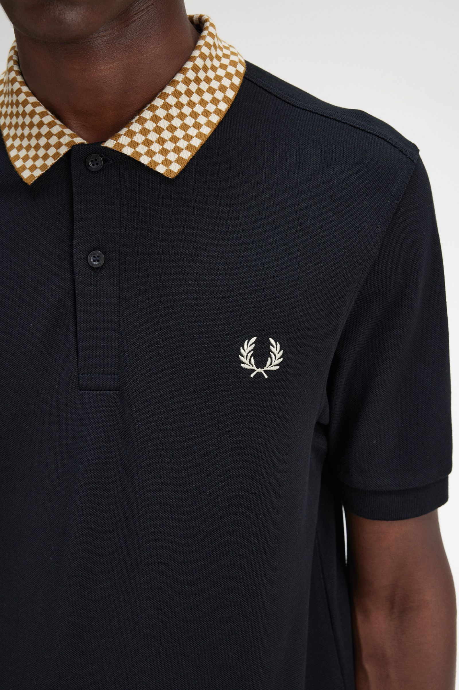 Chequerboard Collar Polo Shirt Black 7038564