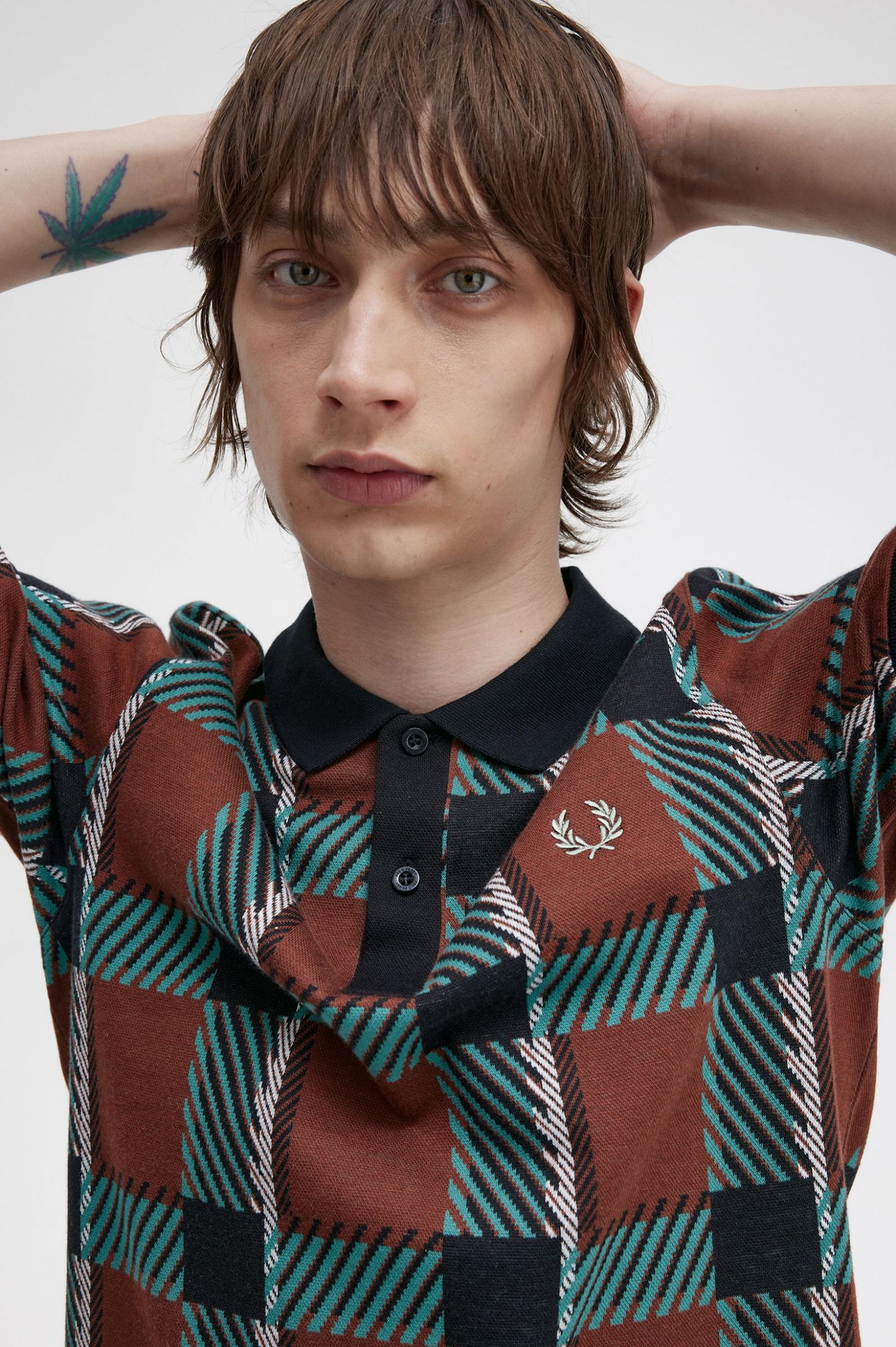 Glitch Tartan Polo Shirt Whisky Brown 7038439