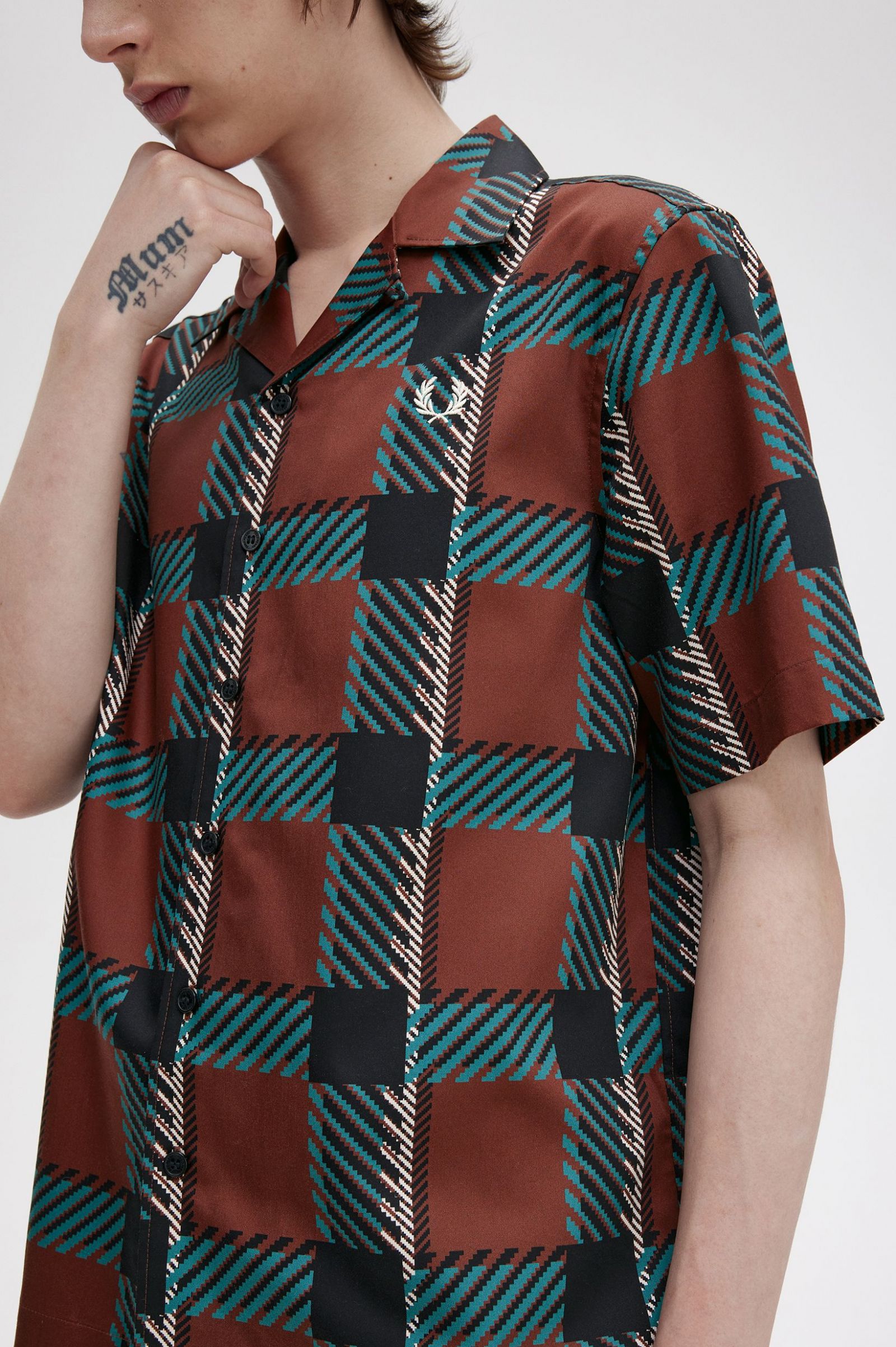Glitch Tartan Revere Collar Shirt Whisky Brown 7038723
