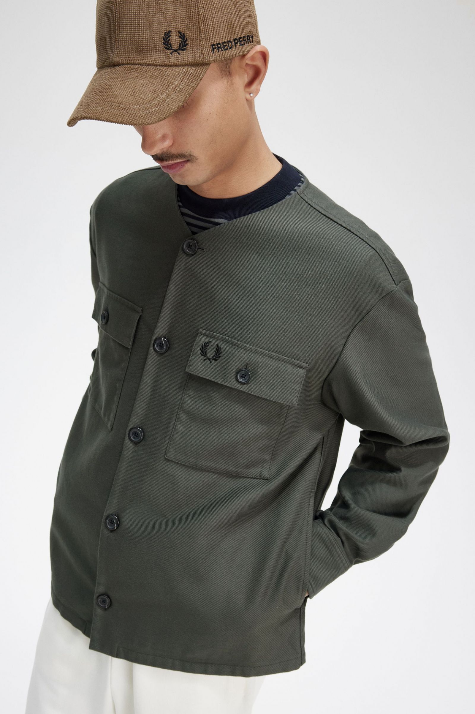 Collarless Overshirt Field Green 7038480