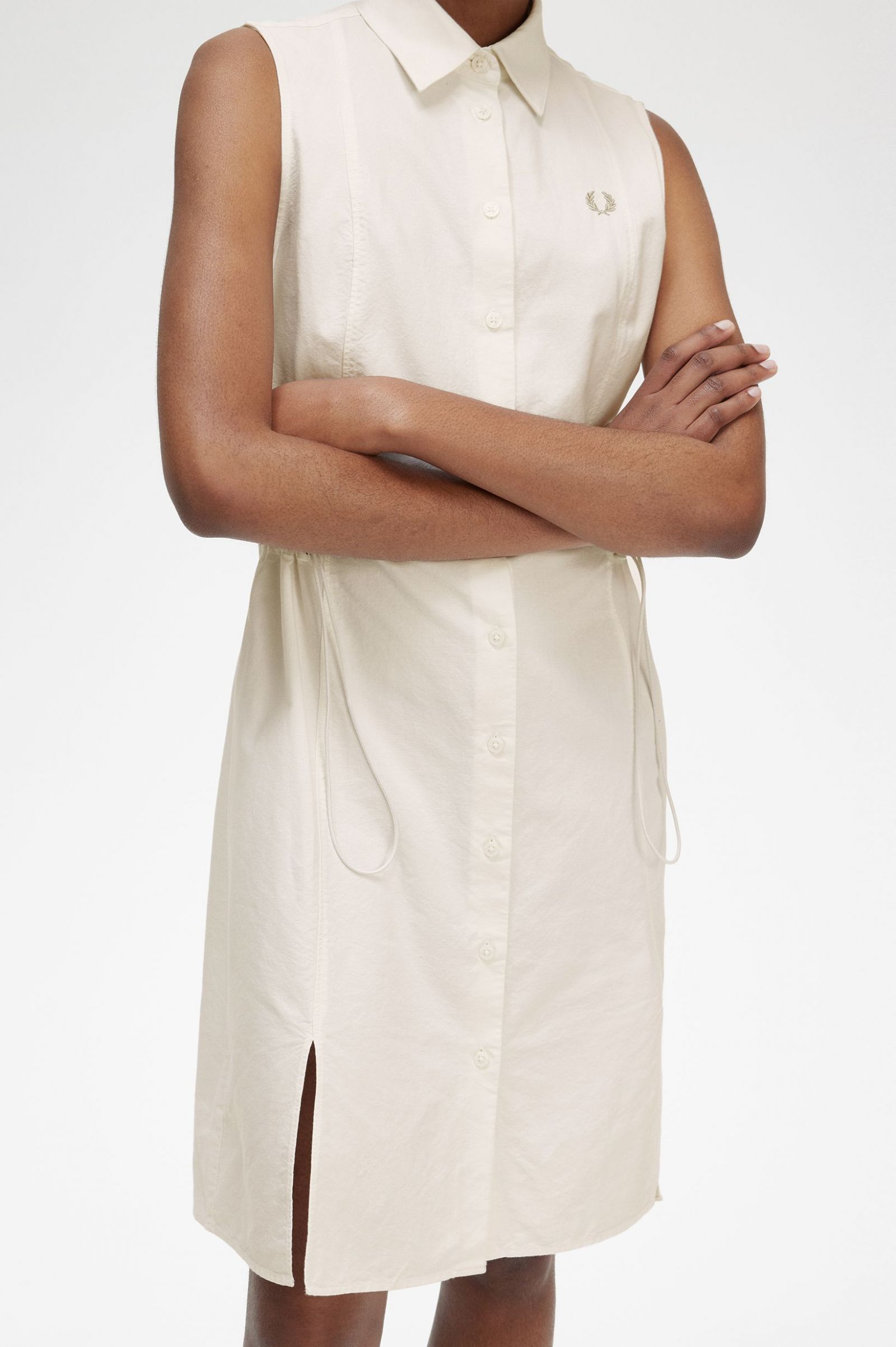 Gathered Sleeveless Shirt Dress Black 7039283