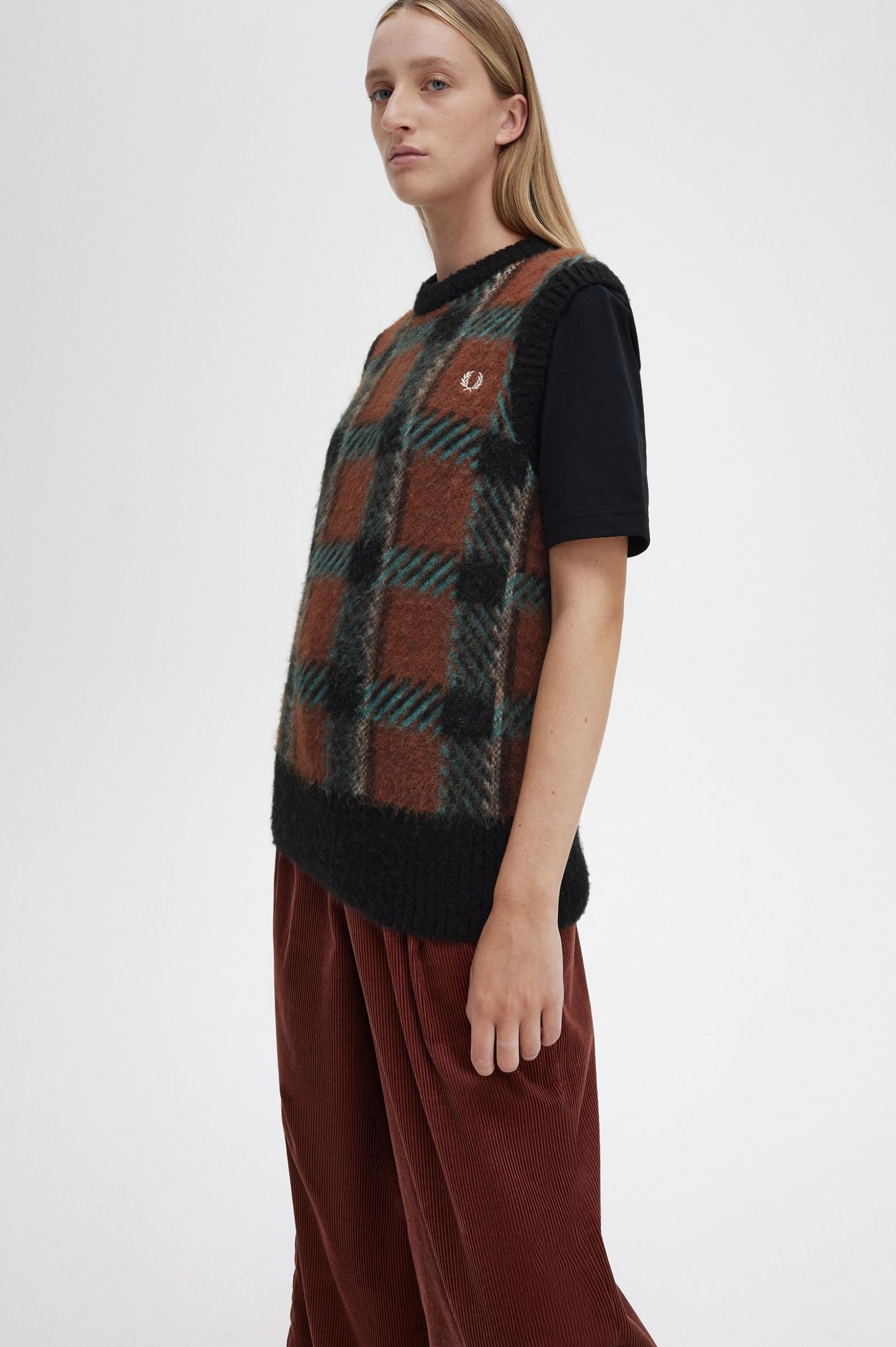 Glitch Tartan Knitted Tank Whisky Brown 7039311