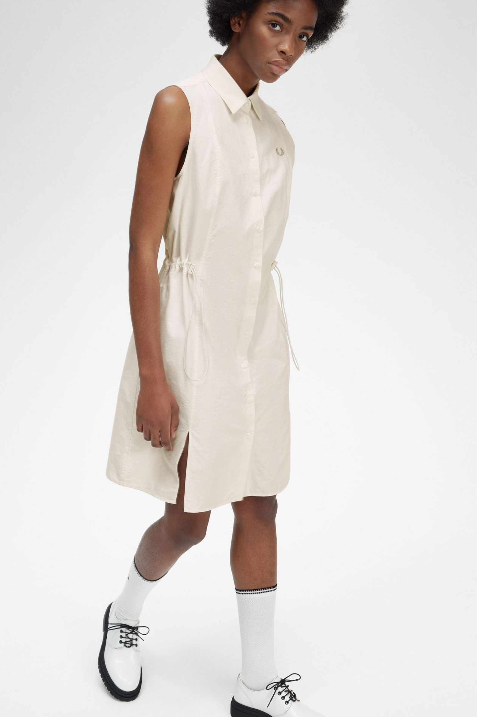 Gathered Sleeveless Shirt Dress Black 7039283