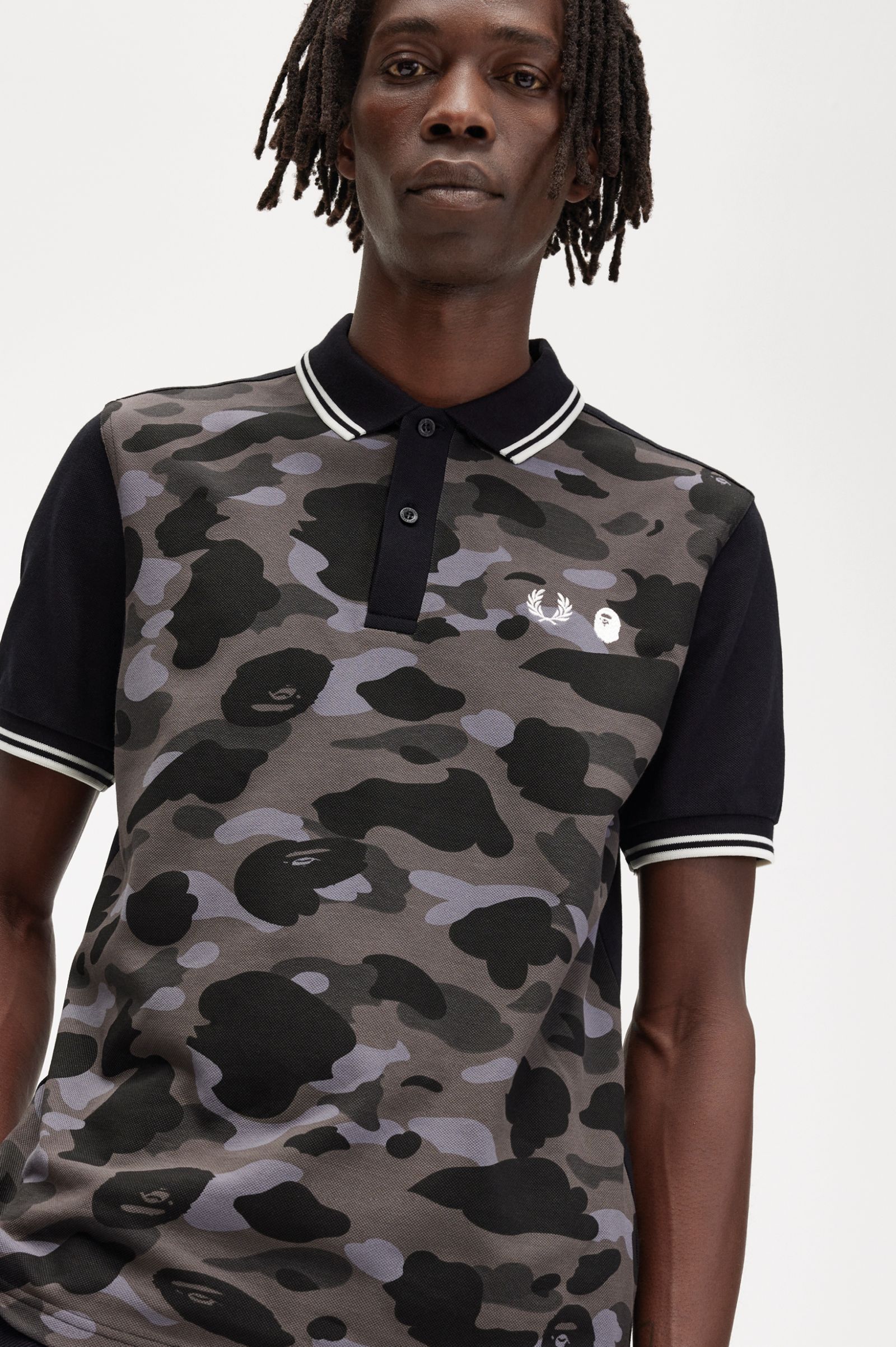 A Bathing Ape?Camouflage Fred Perry Shirt Black 7038240