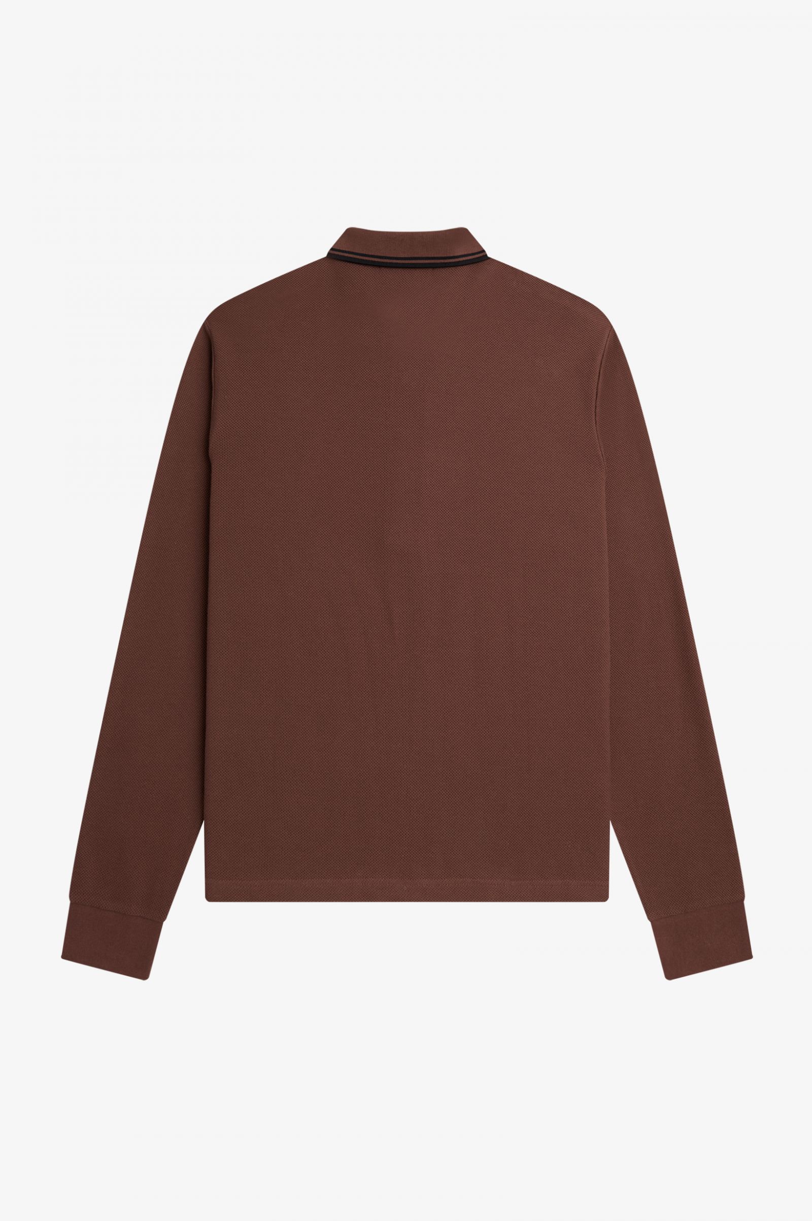 Honeycomb Cotton Long Sleeve Polo Shirt Whisky Brown 7038651