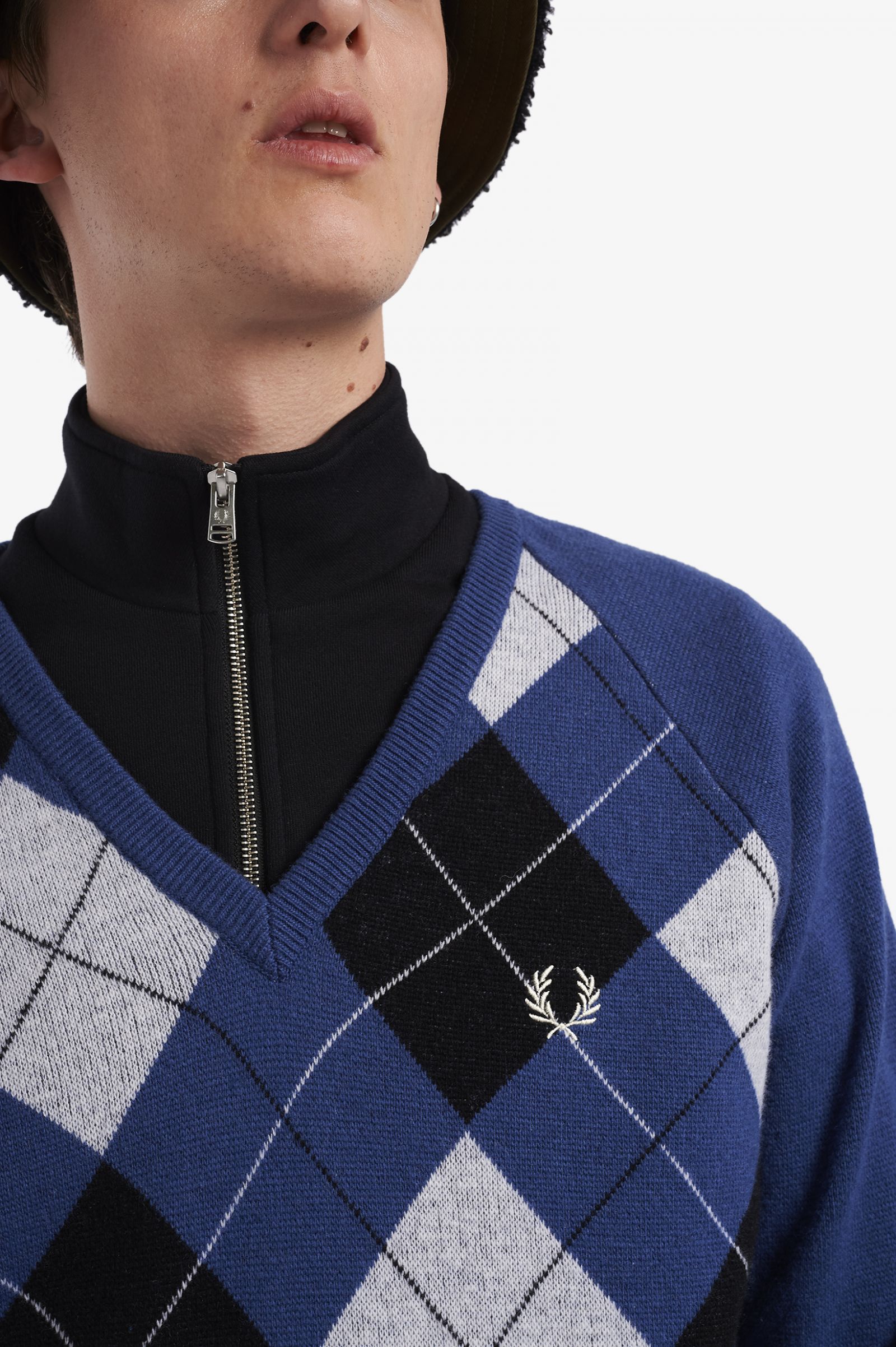 ReissuesLambswool Argyle V-Neck Jumper Cobalt 7037833