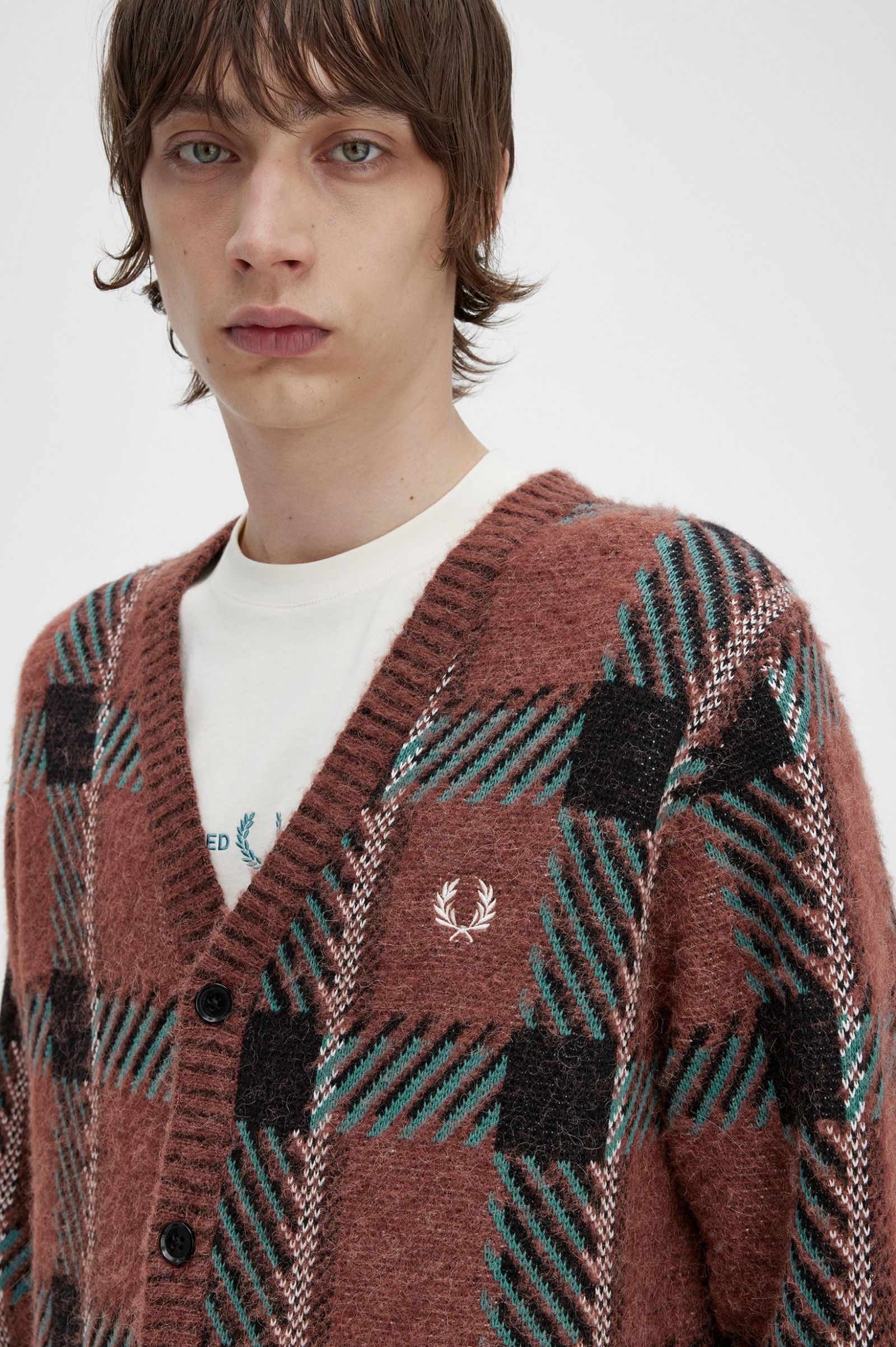 Glitch Tartan Cardigan Whisky Brown 7038664
