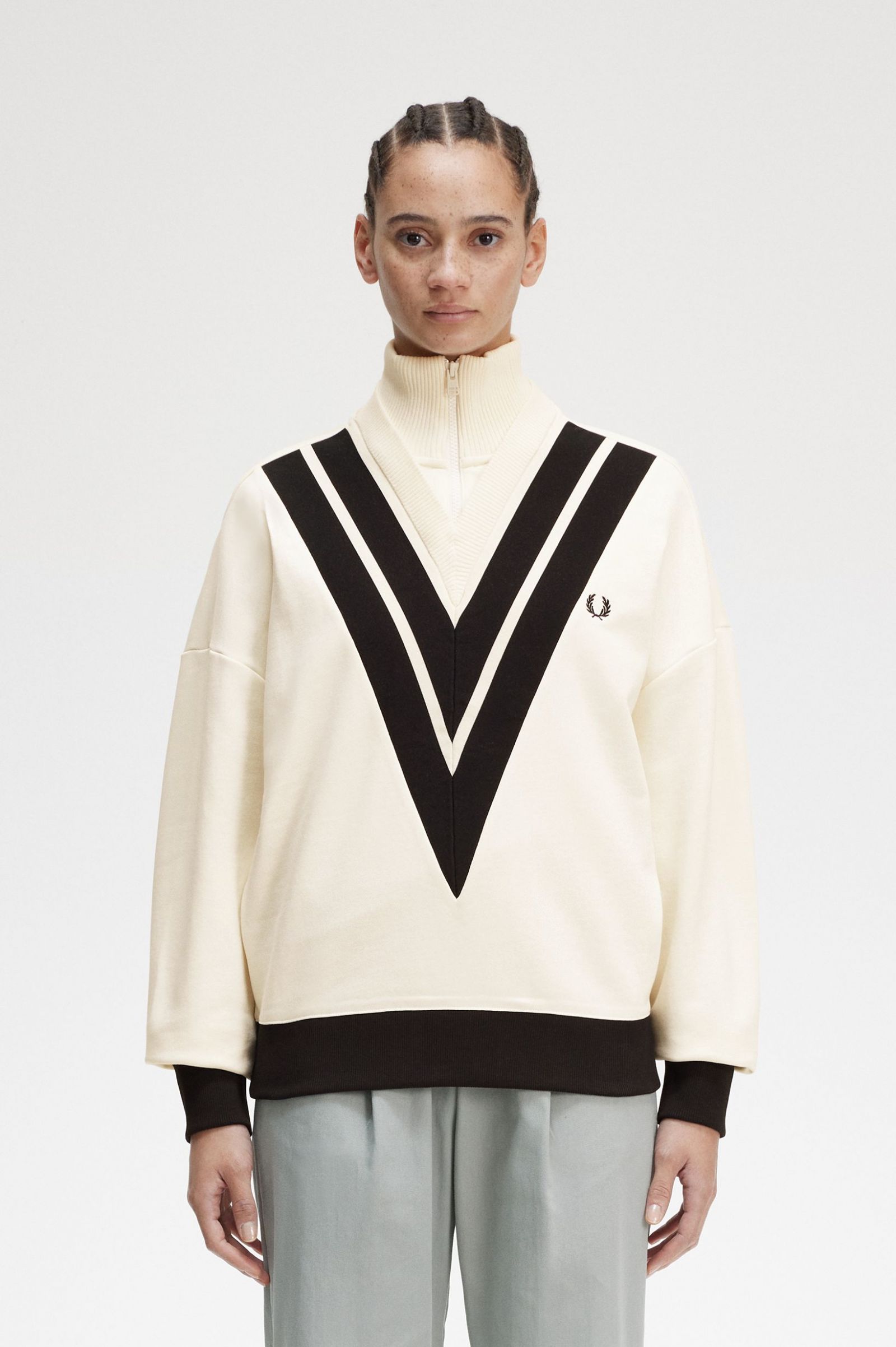 Tipped Knitted Trim Sweatshirt Ecru 7039420