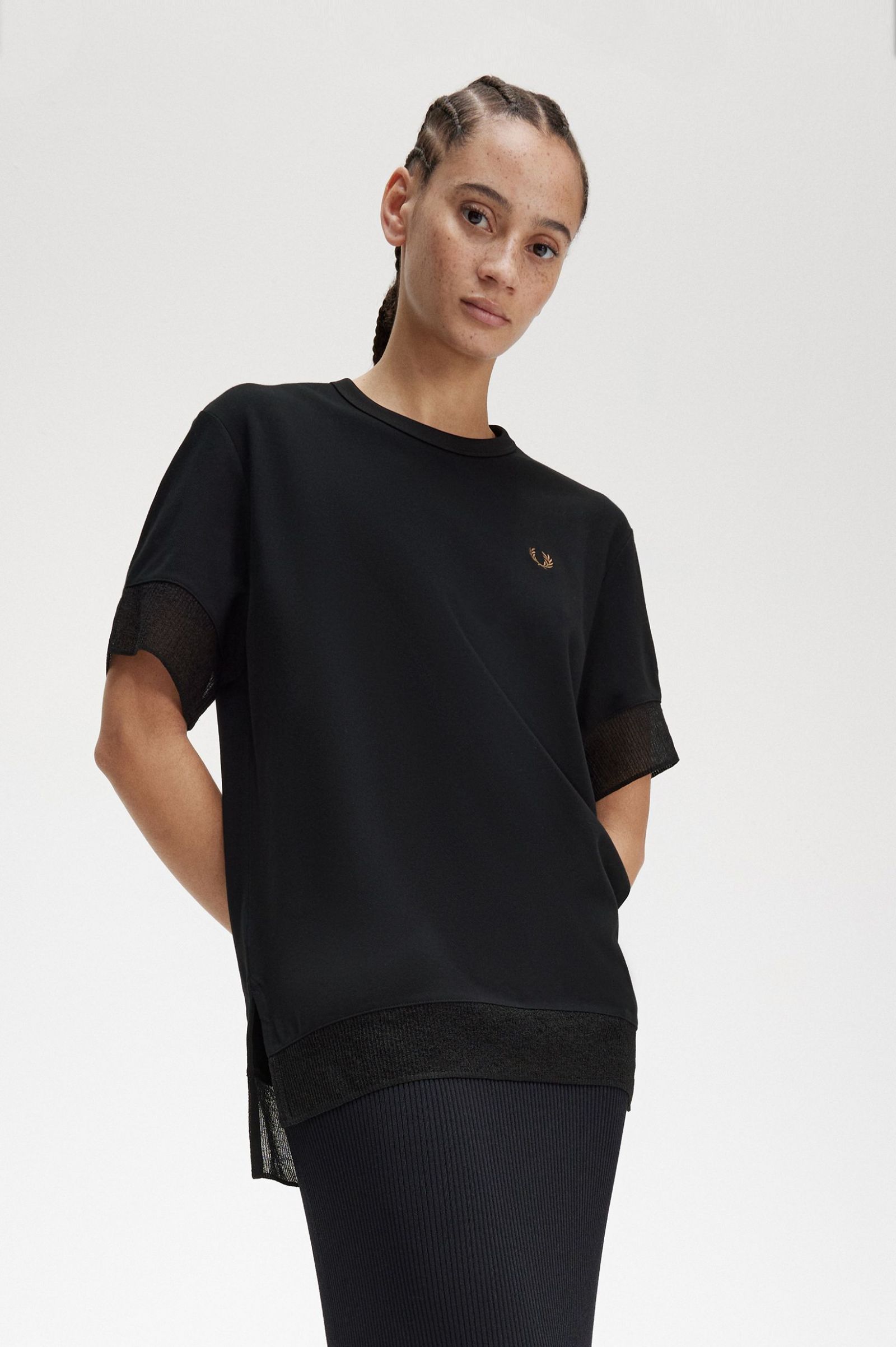 Sheer Trim Piqué T-Shirt Black 7039438