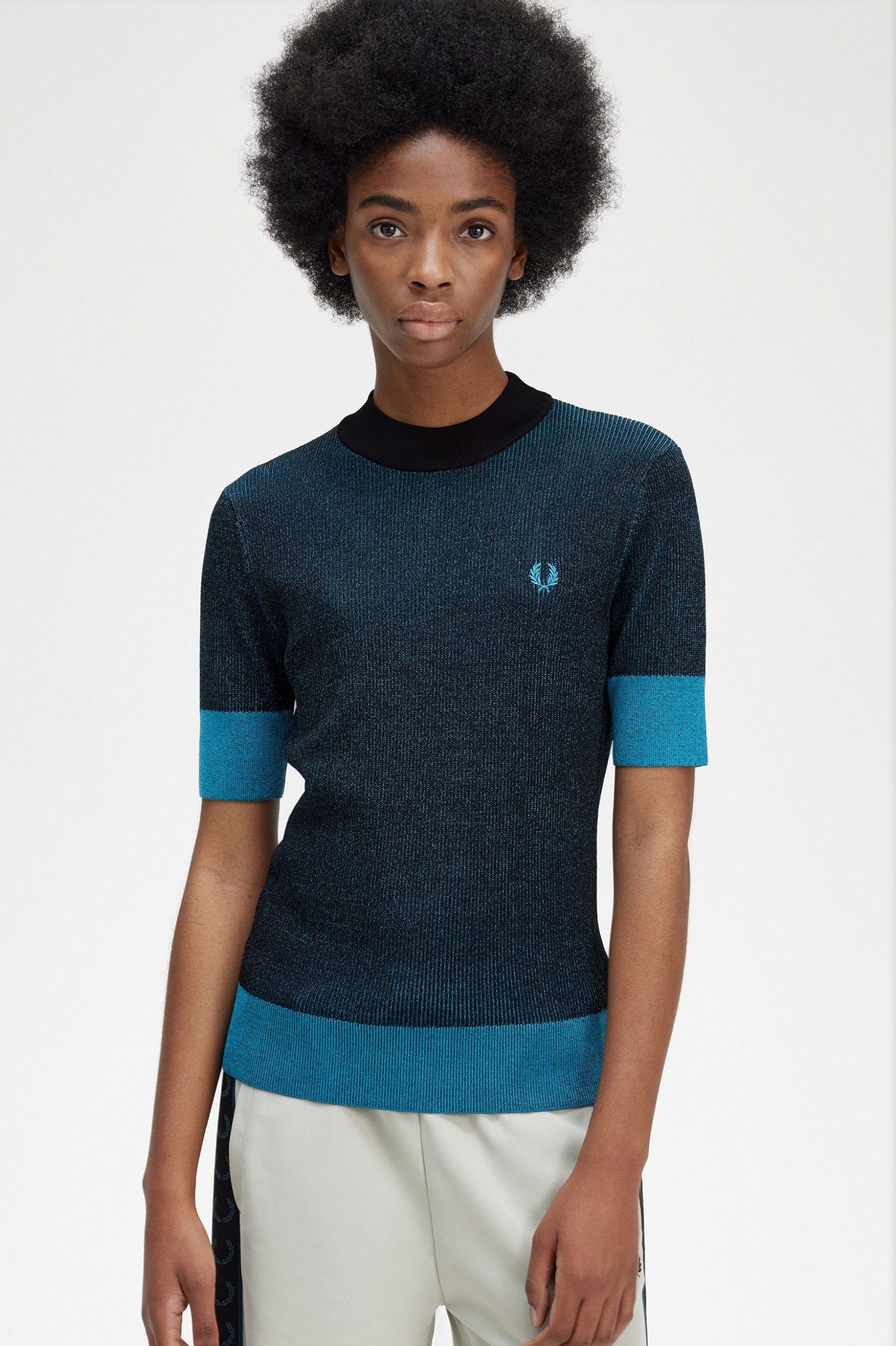 Contrast Rib Short Sleeve Jumper Black 7039315