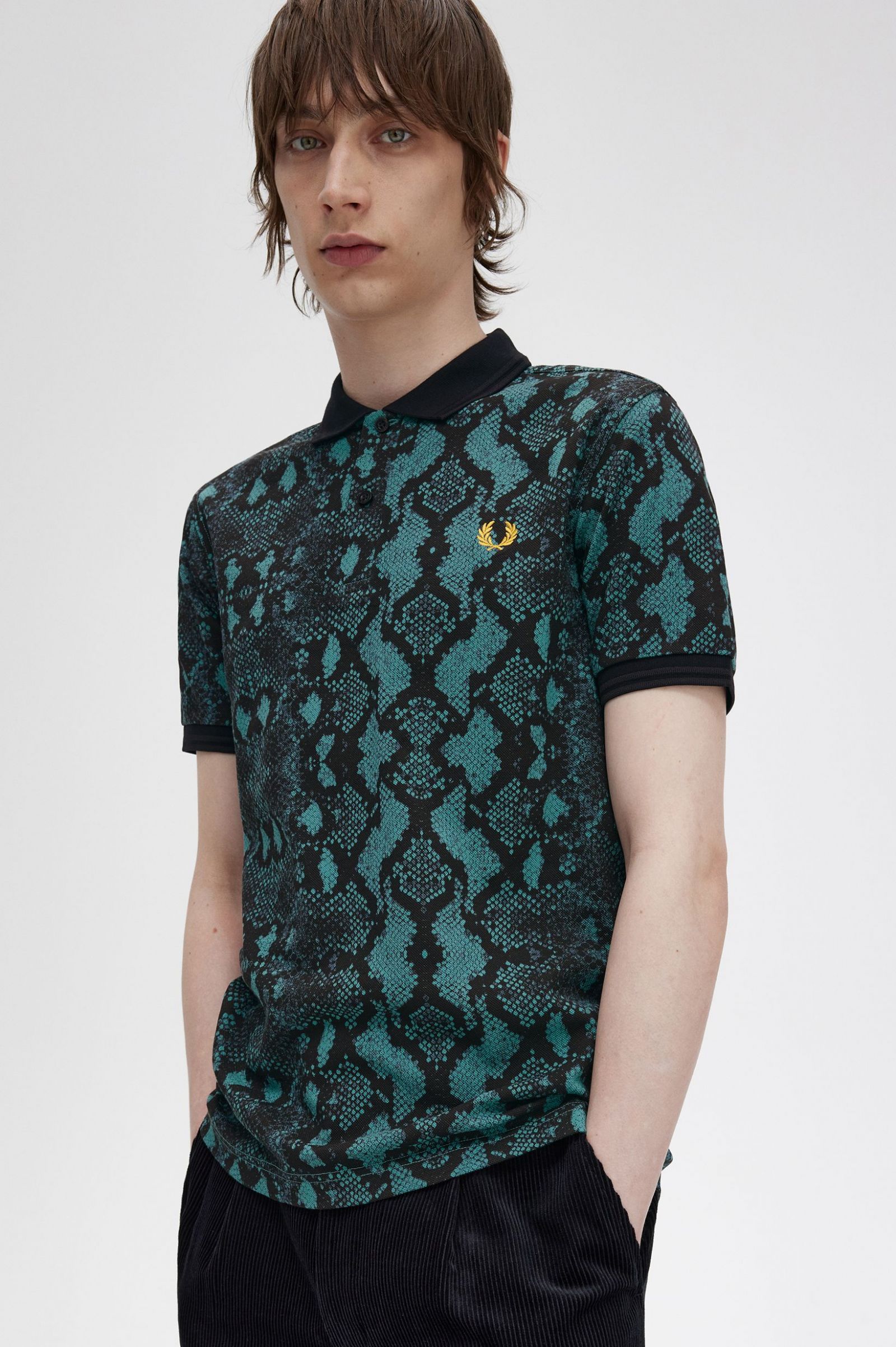 Snake Print Fred Perry Shirt Deep Mint 7038524