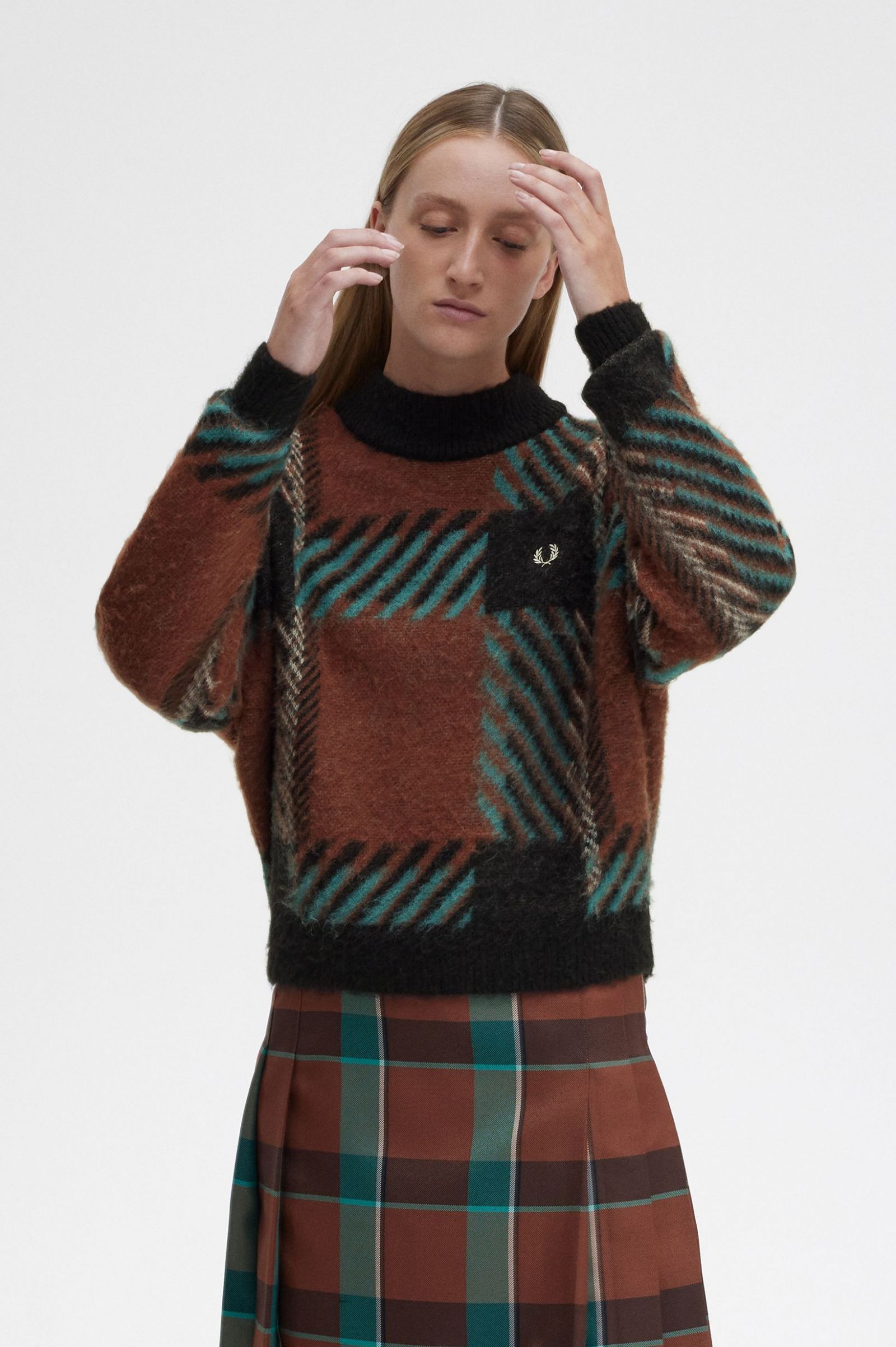 Glitch Tartan Jumper Whisky Brown 7039324