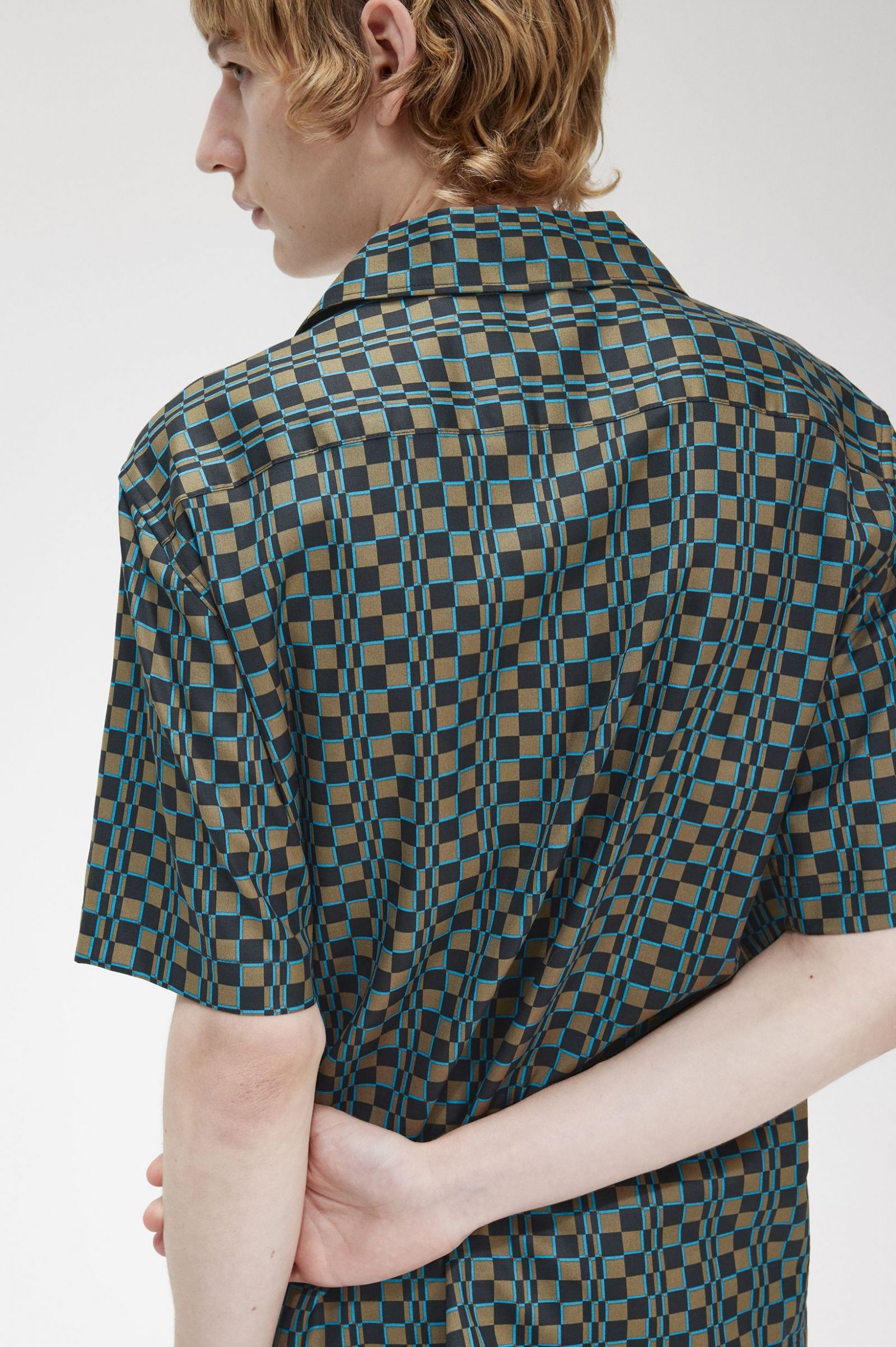 Glitch Chequerboard Revere Collar Shirt Uniform Green 7038722