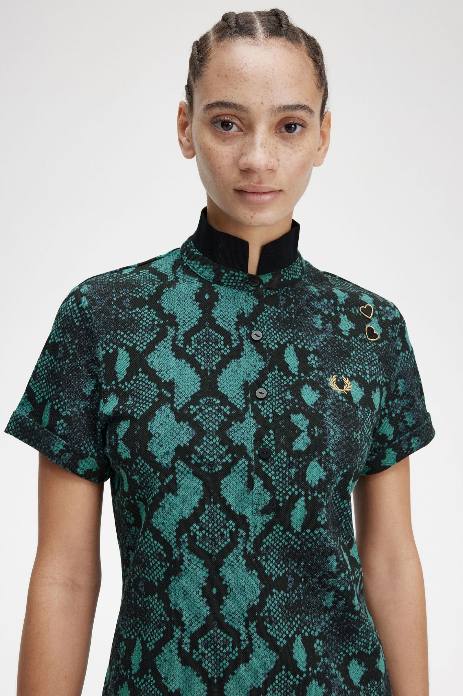Amy Winehouse FoundationSnake Print Polo Shirt Deep Mint 7039414