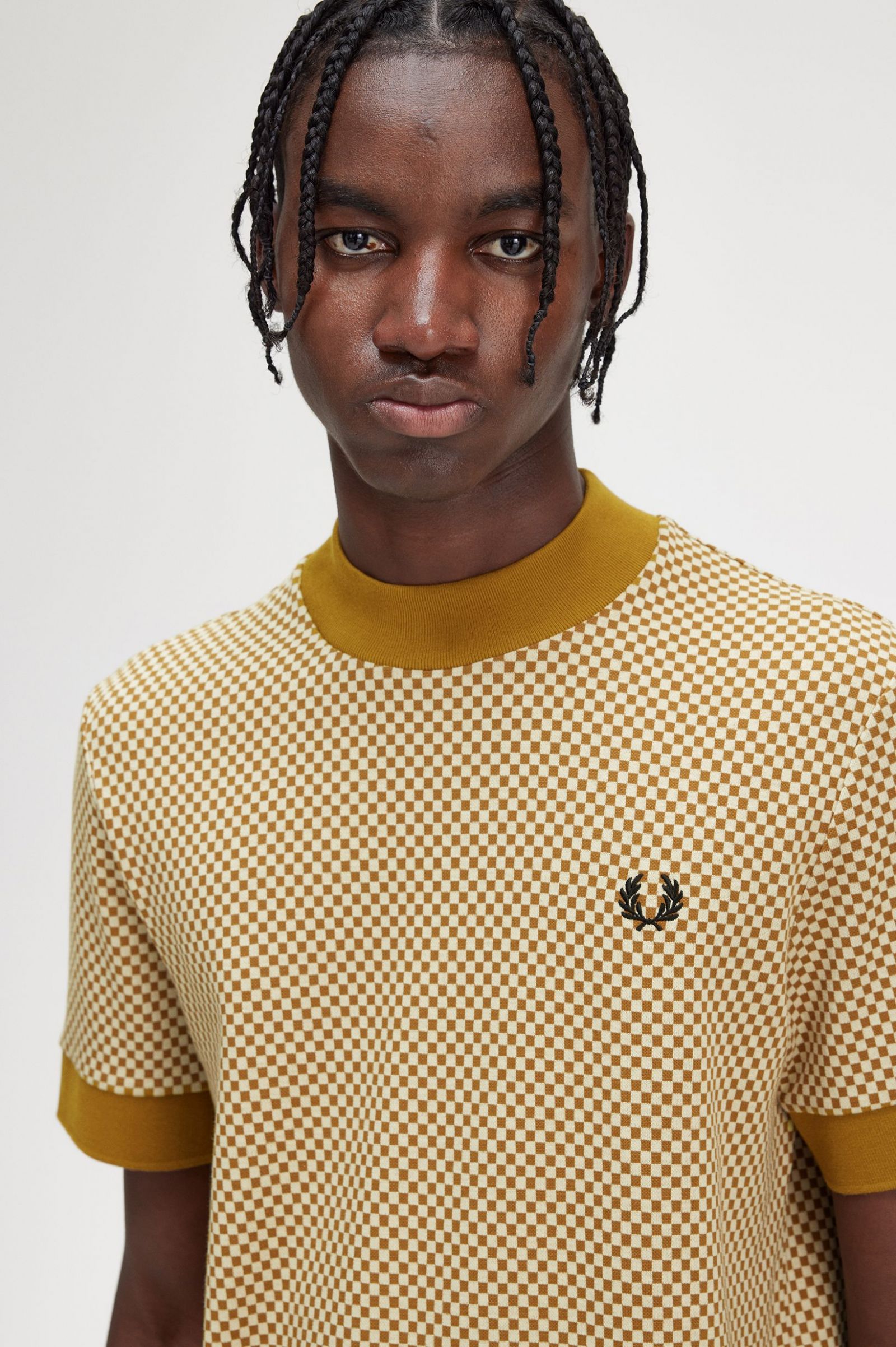 Micro Chequerboard T-Shirt Oatmeal / Dark Caramel 7038030