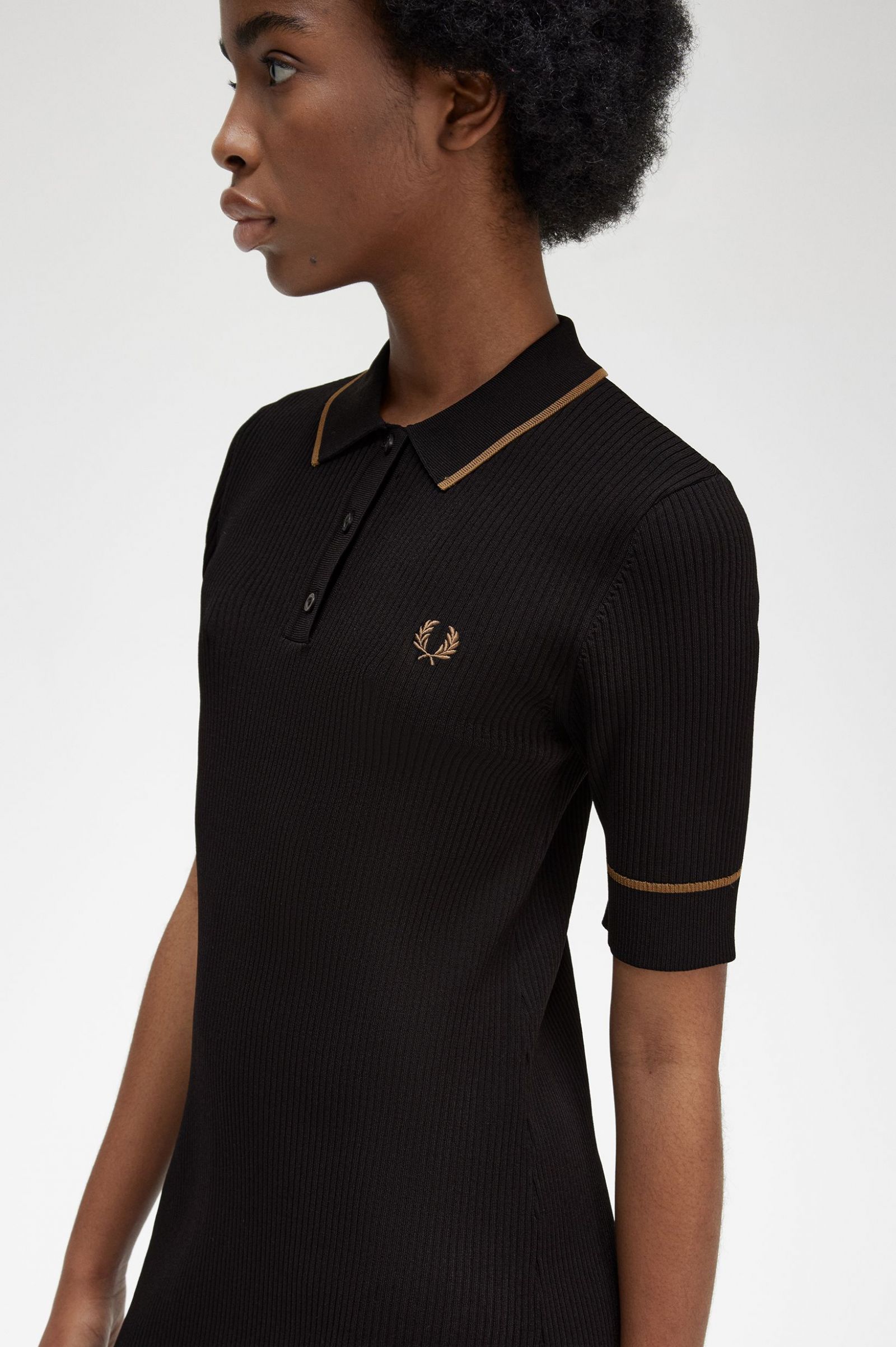 Ribbed Knitted Shirt Dress Black 7039288