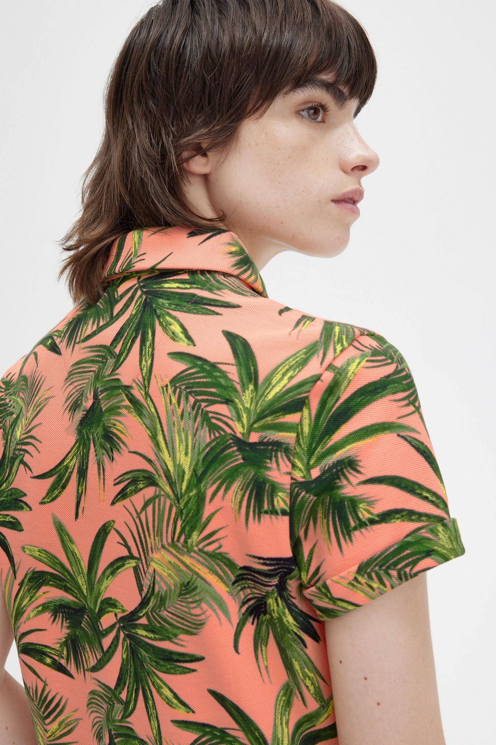 Amy Winehouse FoundationPalm Print Piqué Shirt Coral Heat 7039403