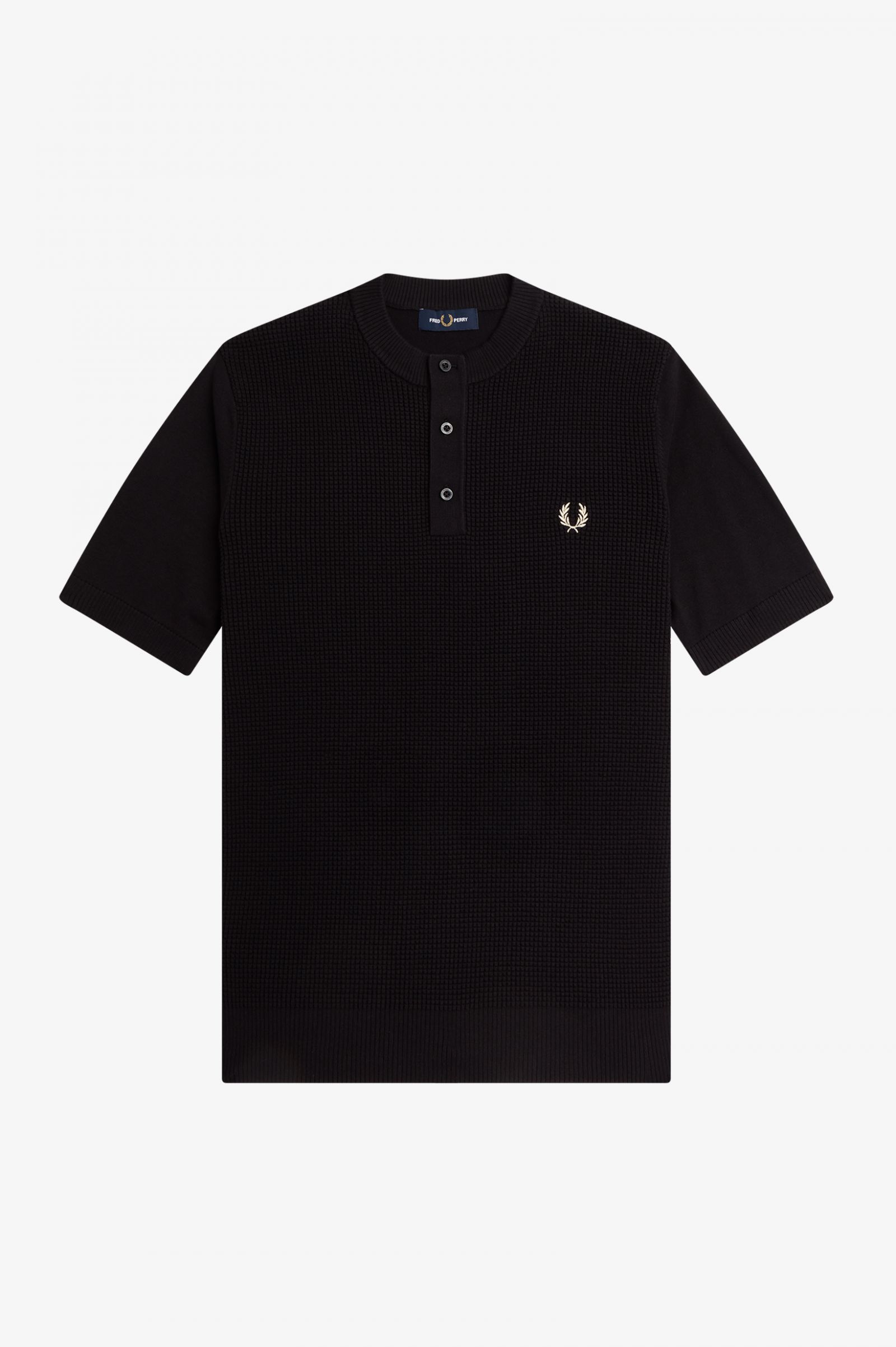 Waffle Stitch Henley Shirt Black 7038355