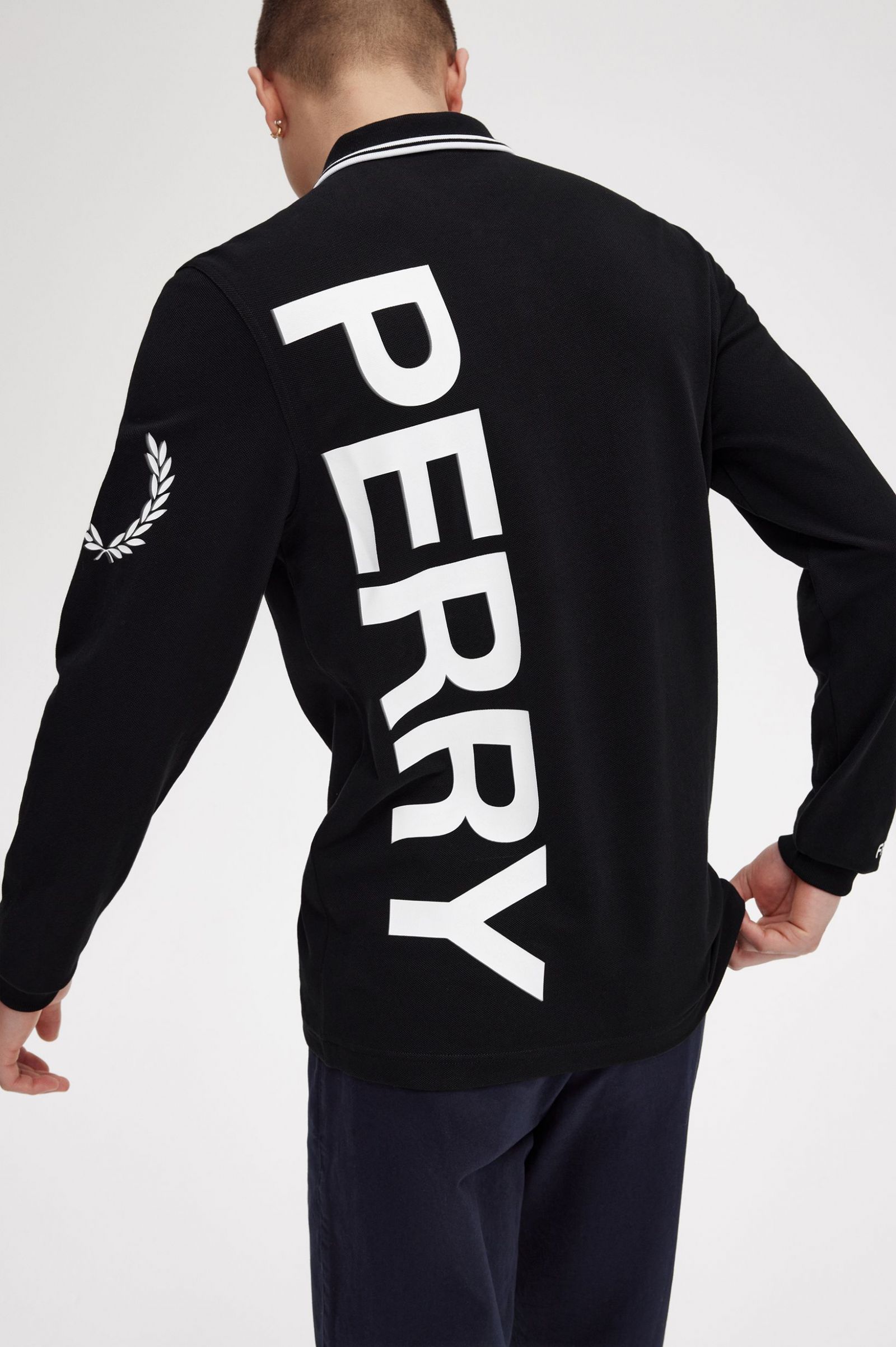 Bold Graphic Long Sleeve Fred Perry Shirt Black 7038573