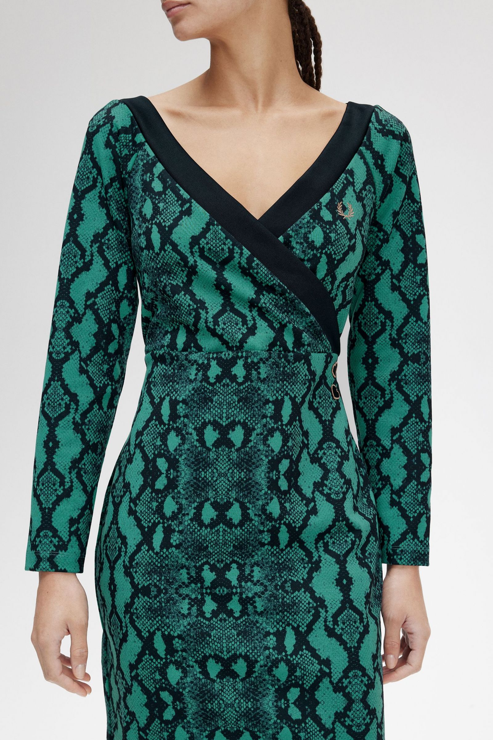 Amy Winehouse FoundationOff-the-Shoulder Snakeprint Dress Deep Mint 7039290