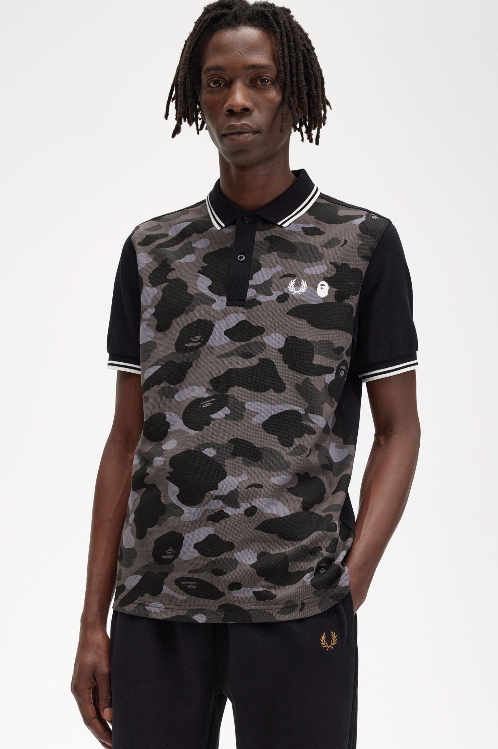A Bathing Ape?Camouflage Fred Perry Shirt Black 7038240