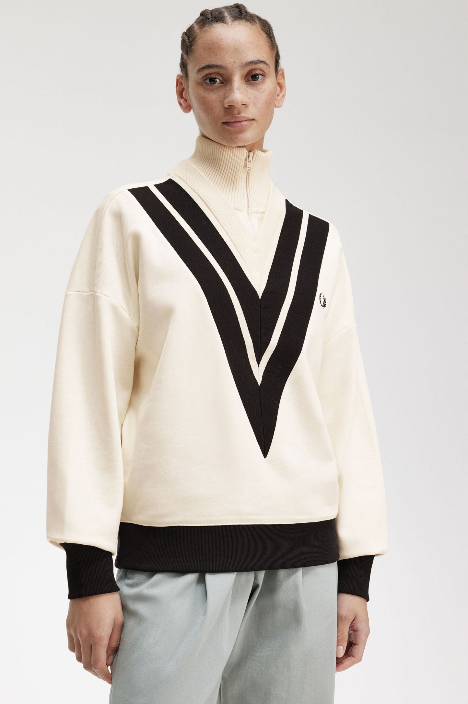 Tipped Knitted Trim Sweatshirt Ecru 7039420