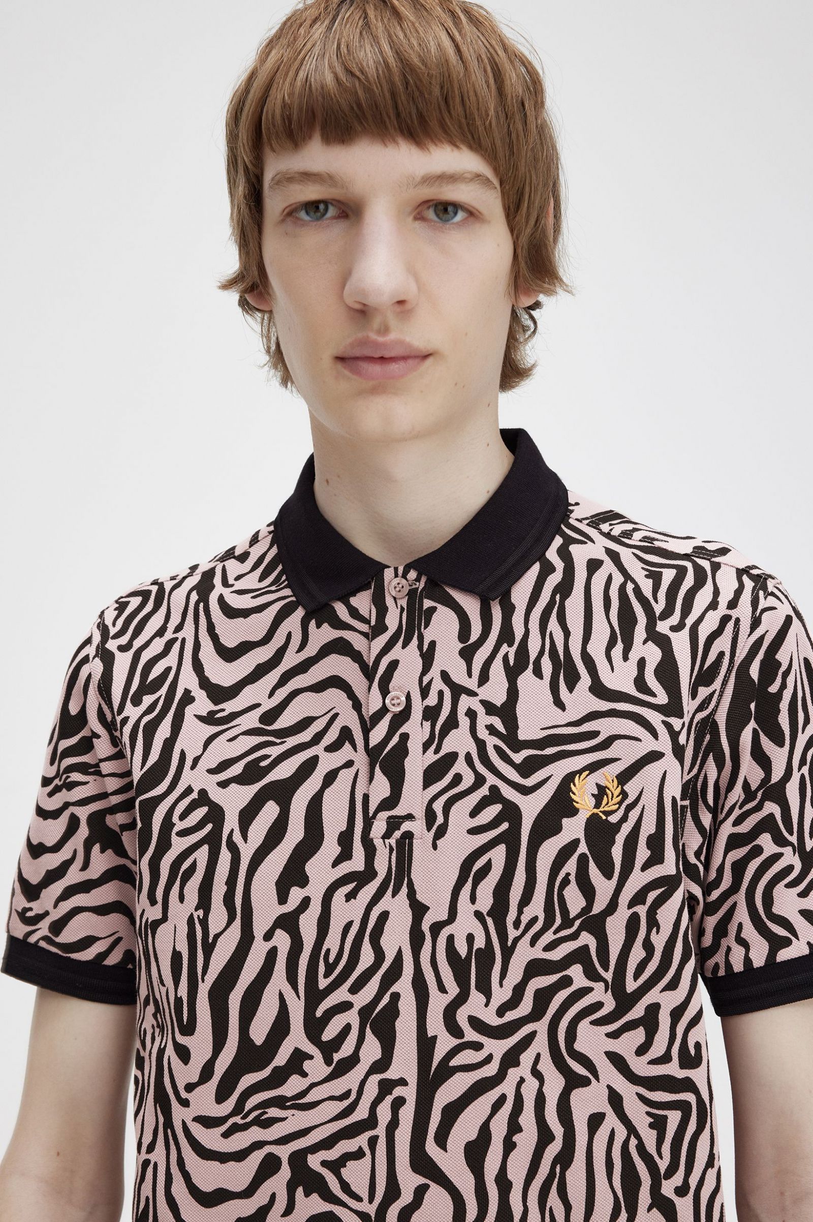 Zebra Print Fred Perry Shirt Dusty Rose Pink 7038603