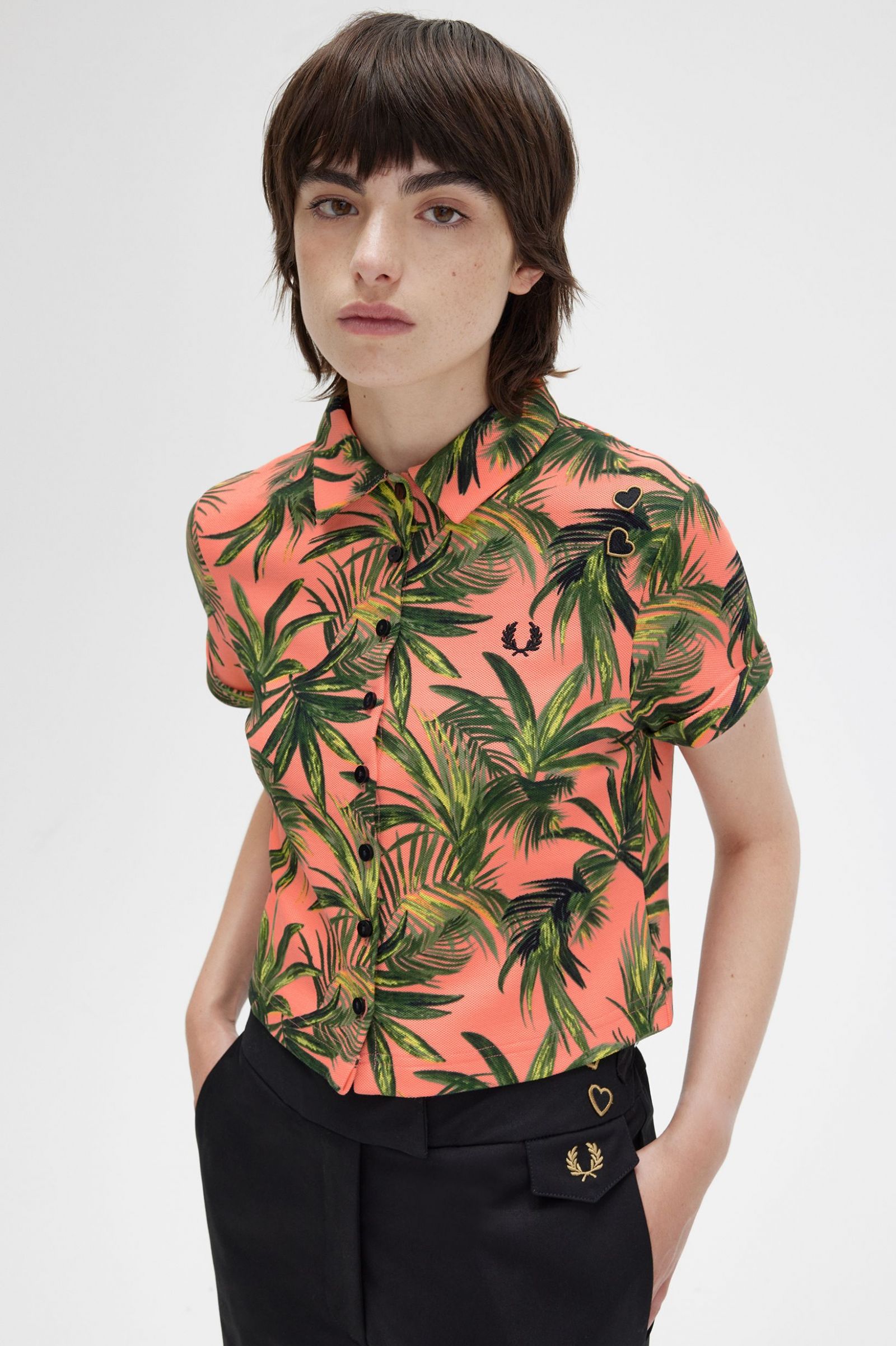 Amy Winehouse FoundationPalm Print Piqué Shirt Coral Heat 7039403
