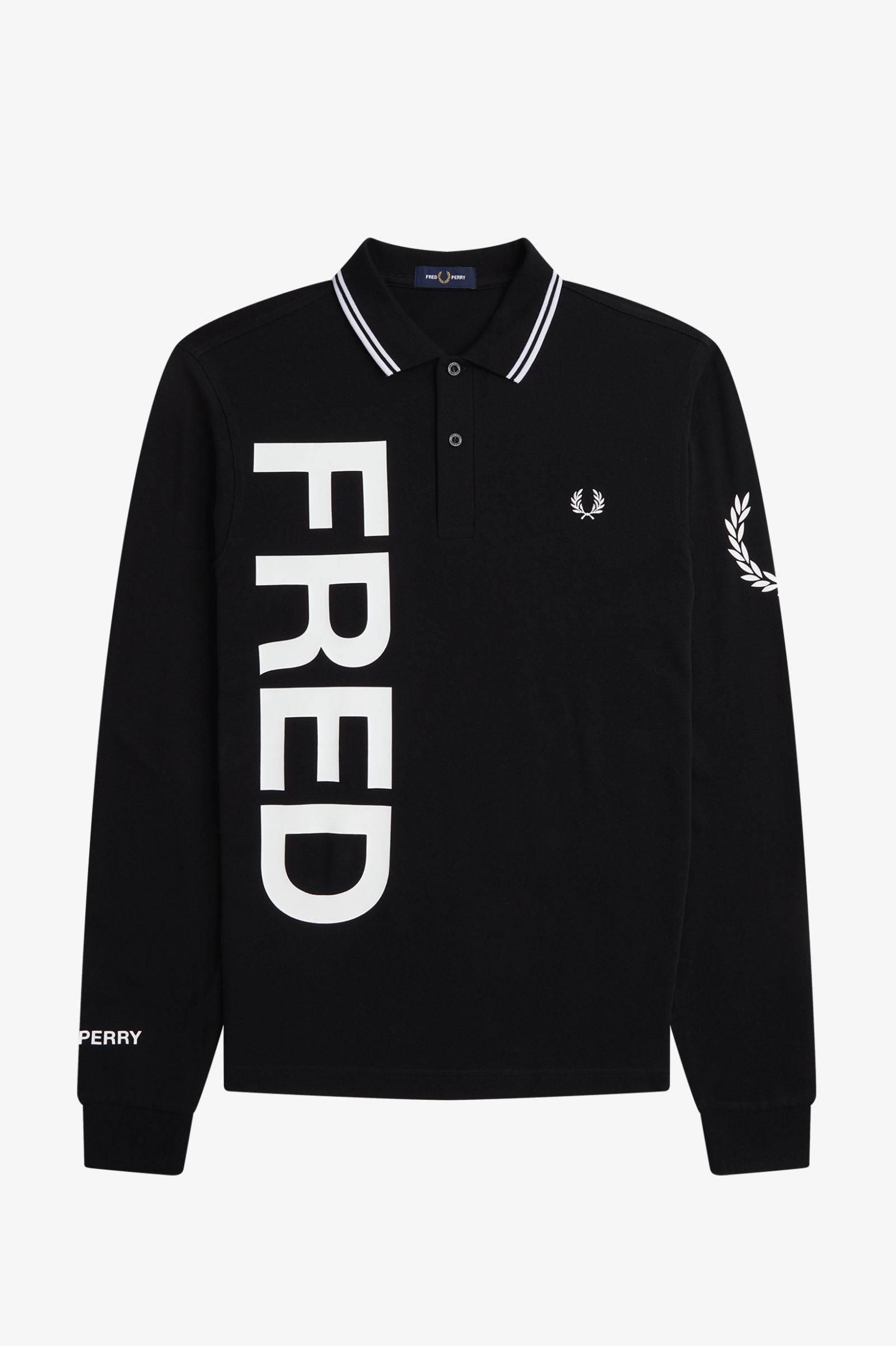Bold Graphic Long Sleeve Fred Perry Shirt Black 7038573