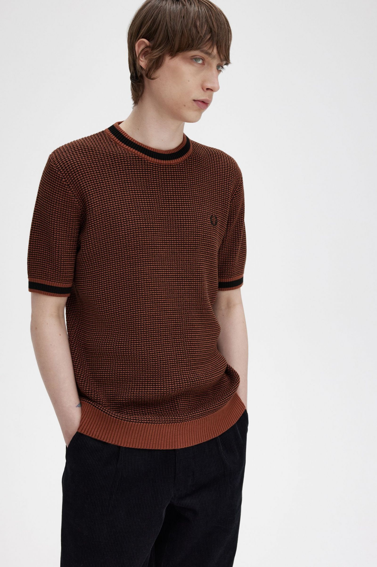 Textured Knitted T-Shirt Whisky Brown 7038666