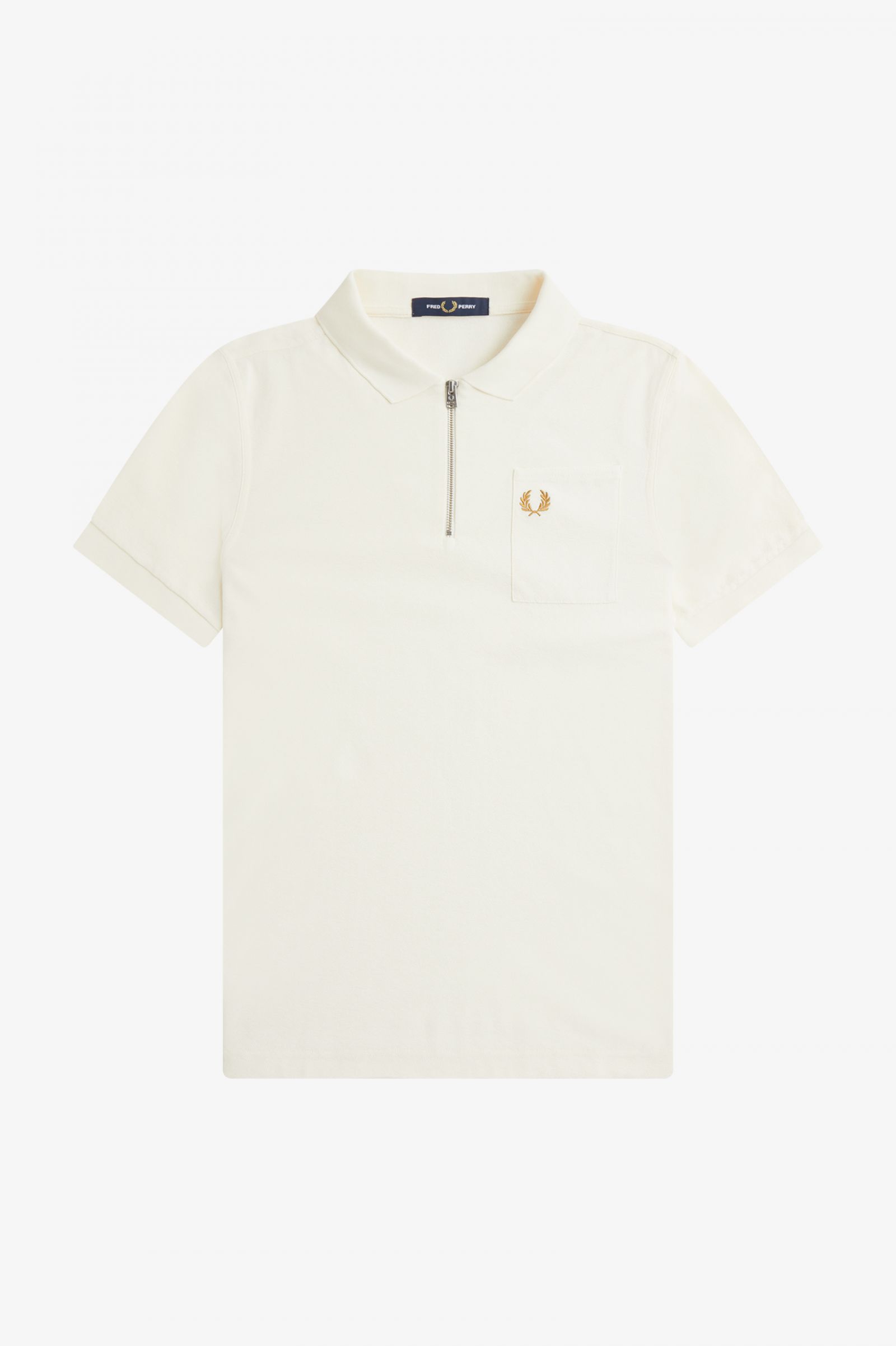 Textured Zip Neck Polo Shirt Ecru 7038565