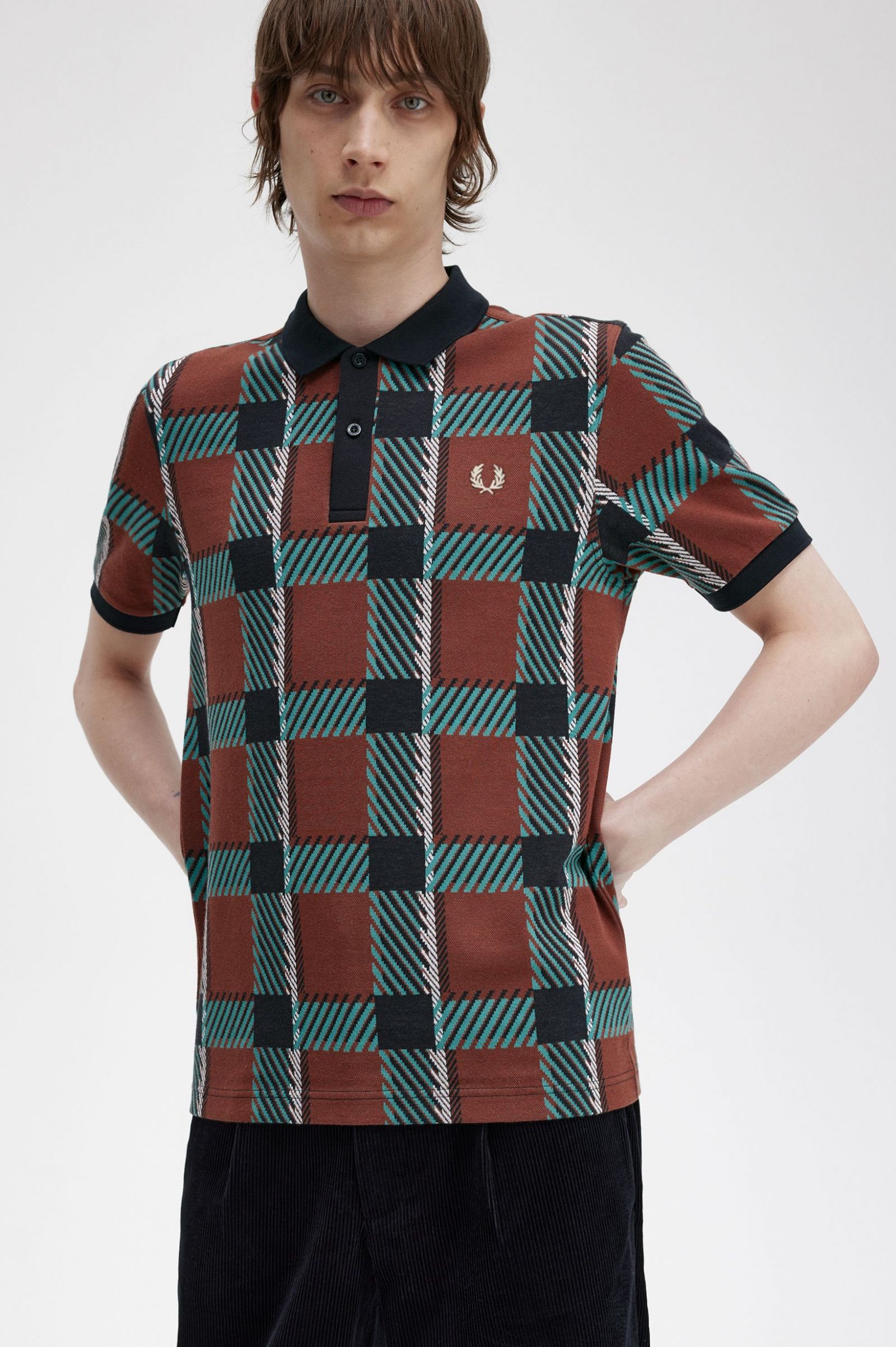 Glitch Tartan Polo Shirt Whisky Brown 7038439