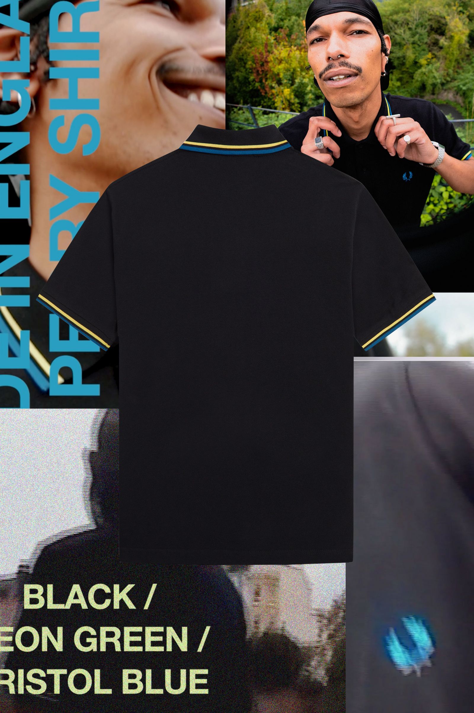 The Fred Perry ShirtM12 Black / Neon Green / Bristol Blue 7038100